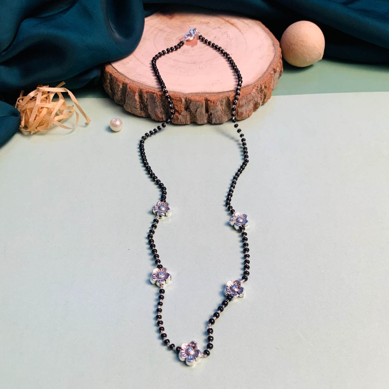 Symbolic Floral Silver Plated Managalsutra - Abdesignsjewellery