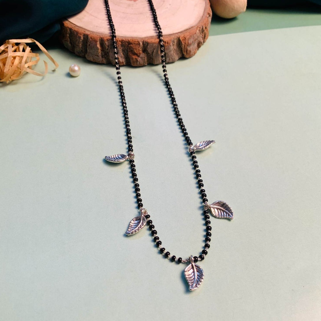 Minimal Leaf Silver Plated Managalsutra - Abdesignsjewellery