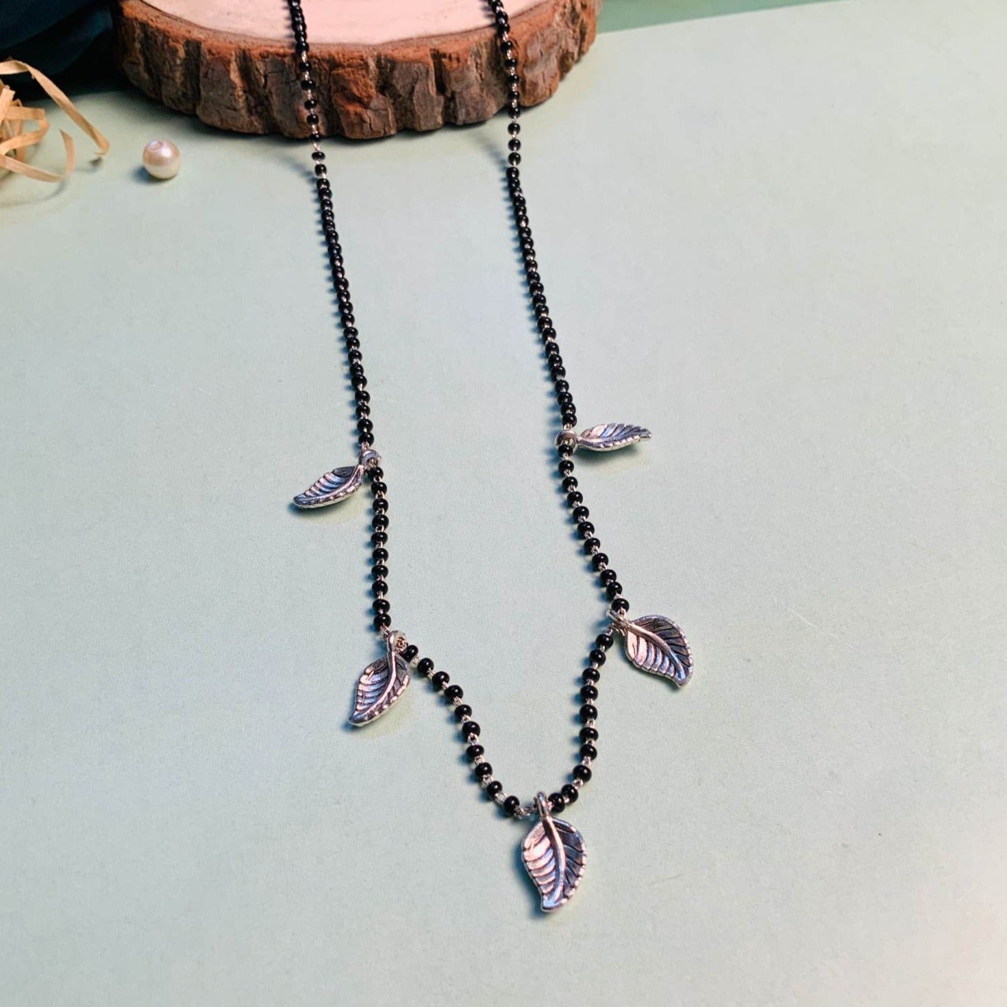 Minimal Leaf Silver Plated Managalsutra - Abdesignsjewellery