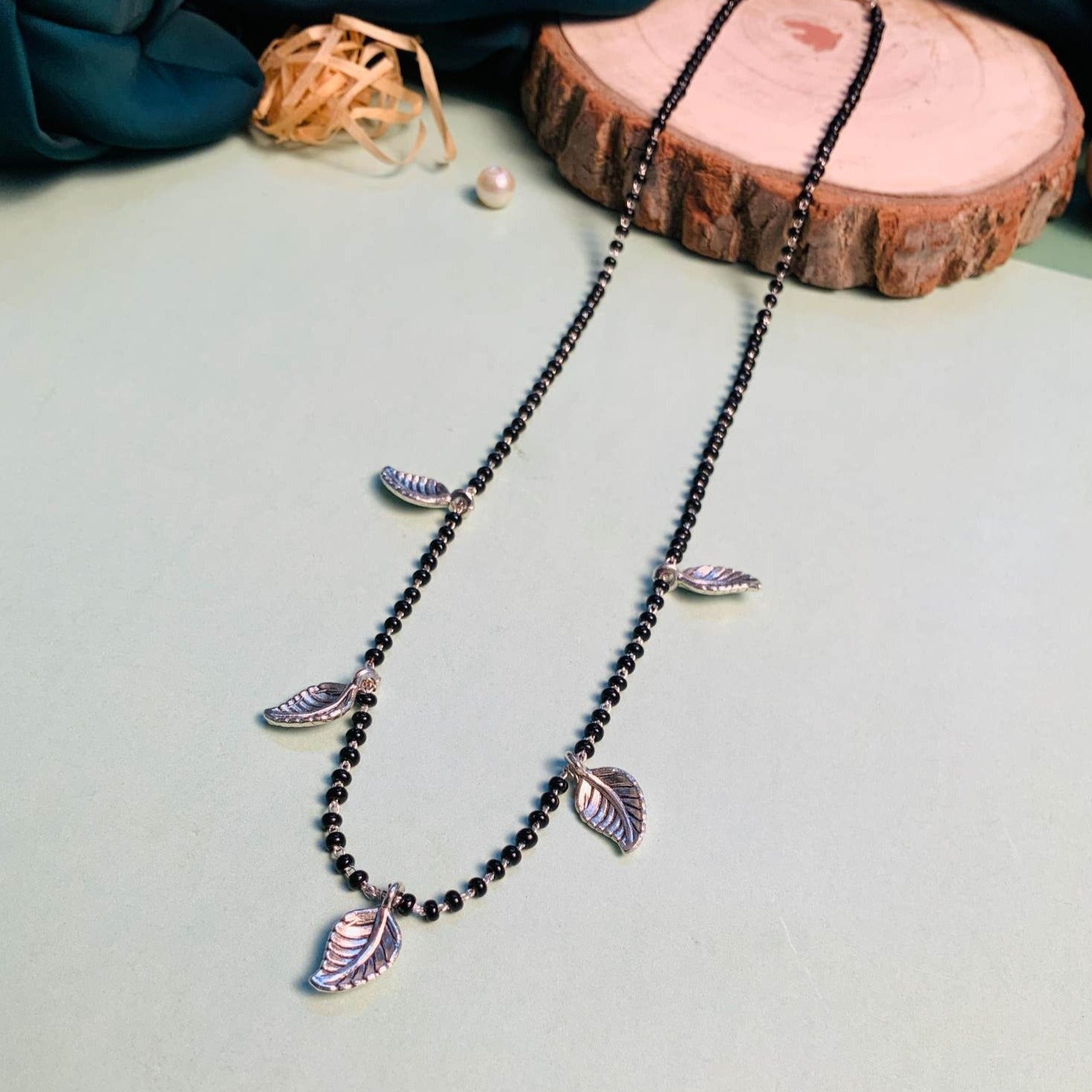 Minimal Leaf Silver Plated Managalsutra - Abdesignsjewellery