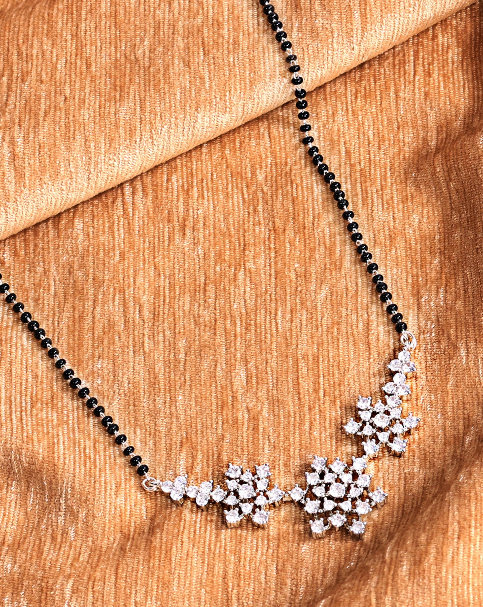 Gold Plated American Diamond Flower Mangalsutra - Abdesignsjewellery