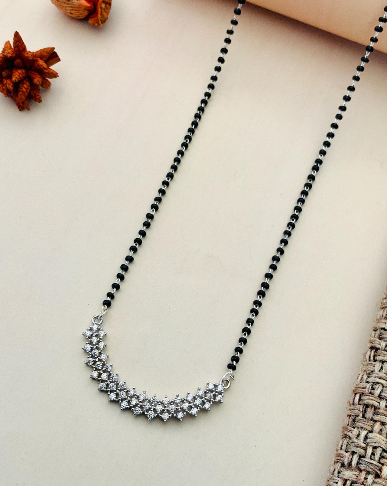 Silver Plated Round American Diamond Mangalsutra Combo