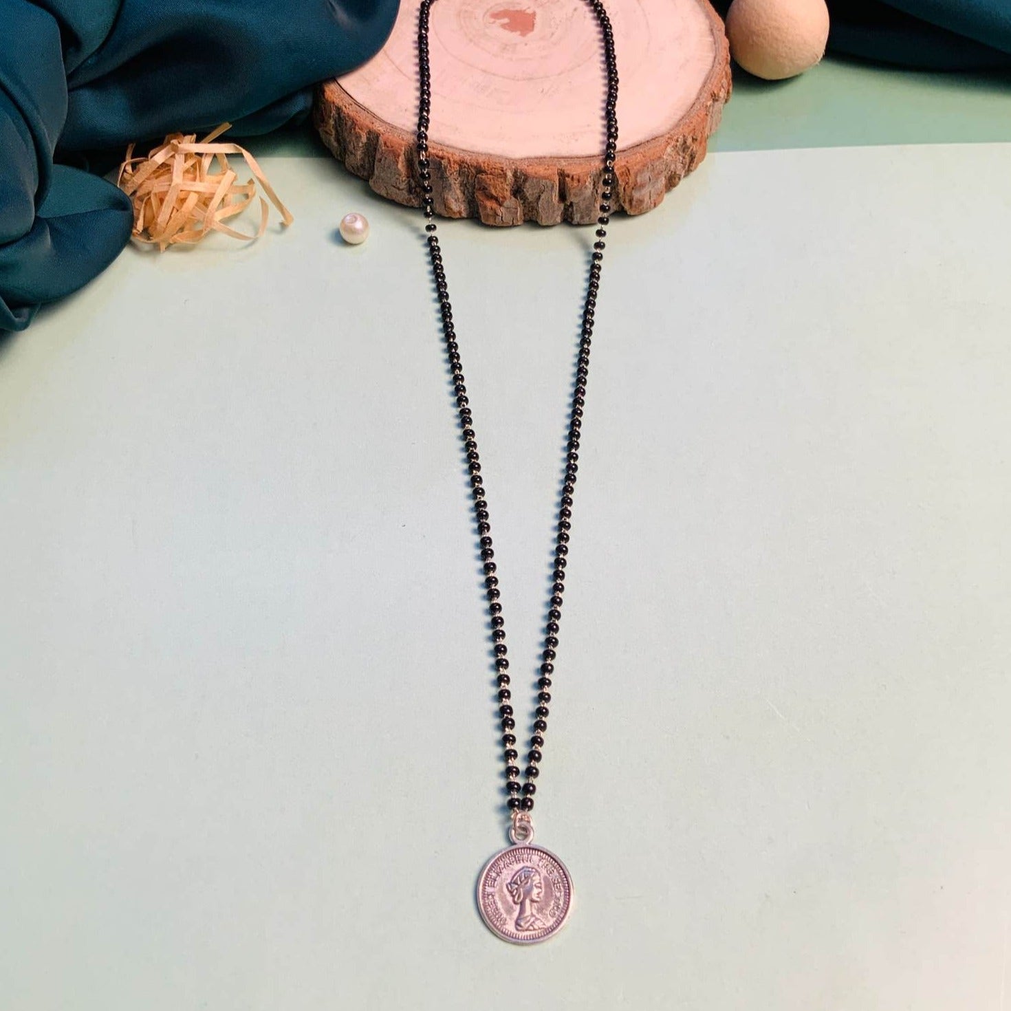 Minimal Silver Plated Coin Managalsutra - Abdesignsjewellery