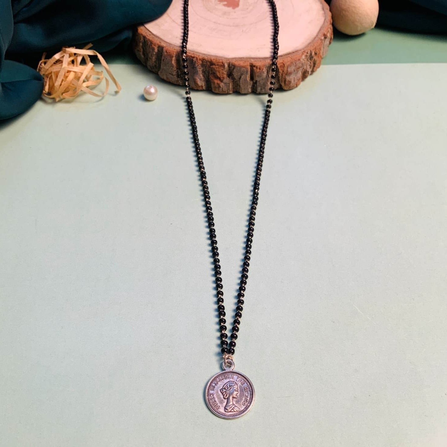 Minimal Silver Plated Coin Managalsutra - Abdesignsjewellery