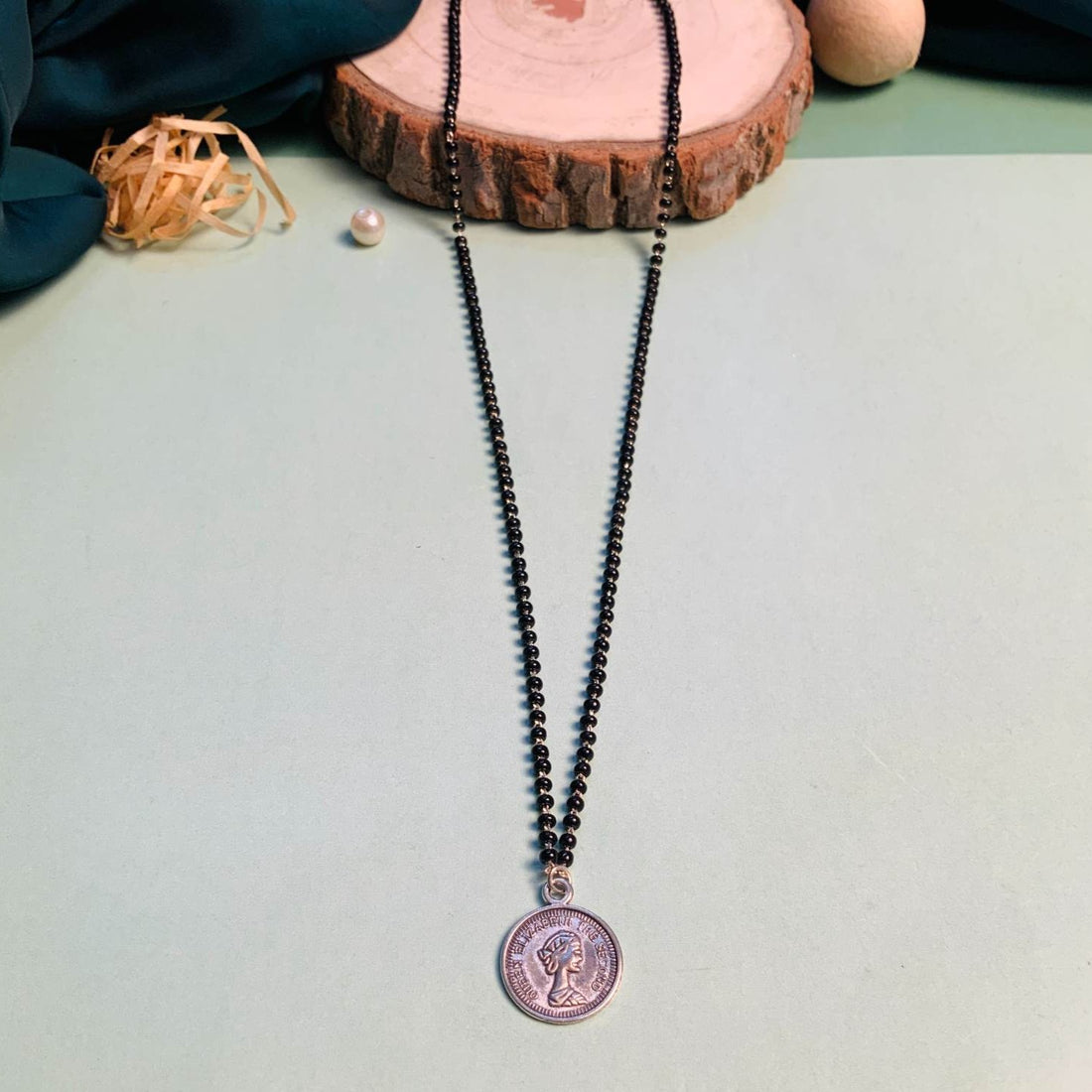 Minimal Silver Plated Coin Managalsutra - Abdesignsjewellery