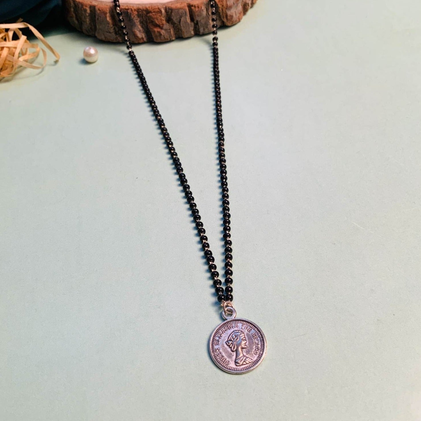 Minimal Silver Plated Coin Managalsutra - Abdesignsjewellery