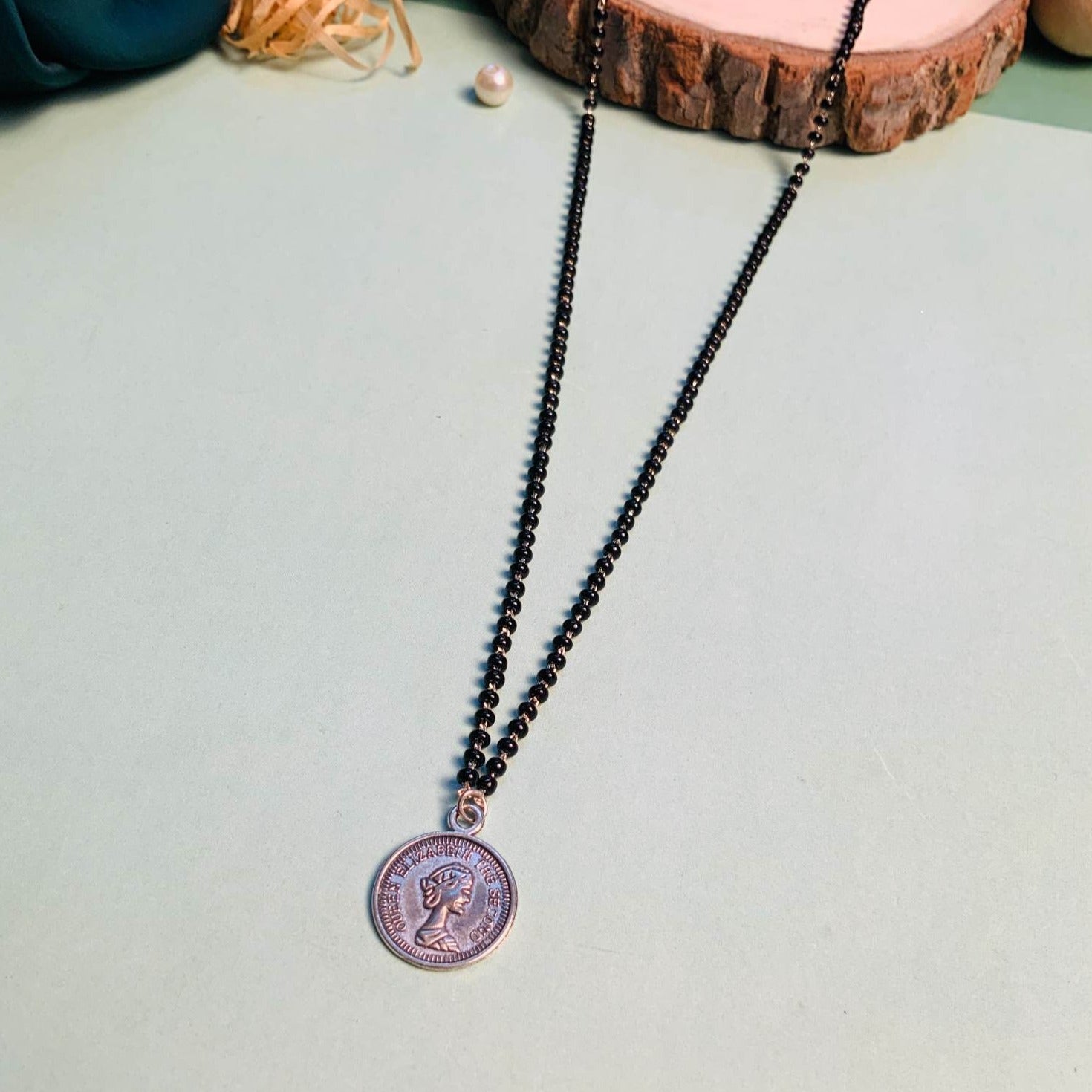 Minimal Silver Plated Coin Managalsutra - Abdesignsjewellery