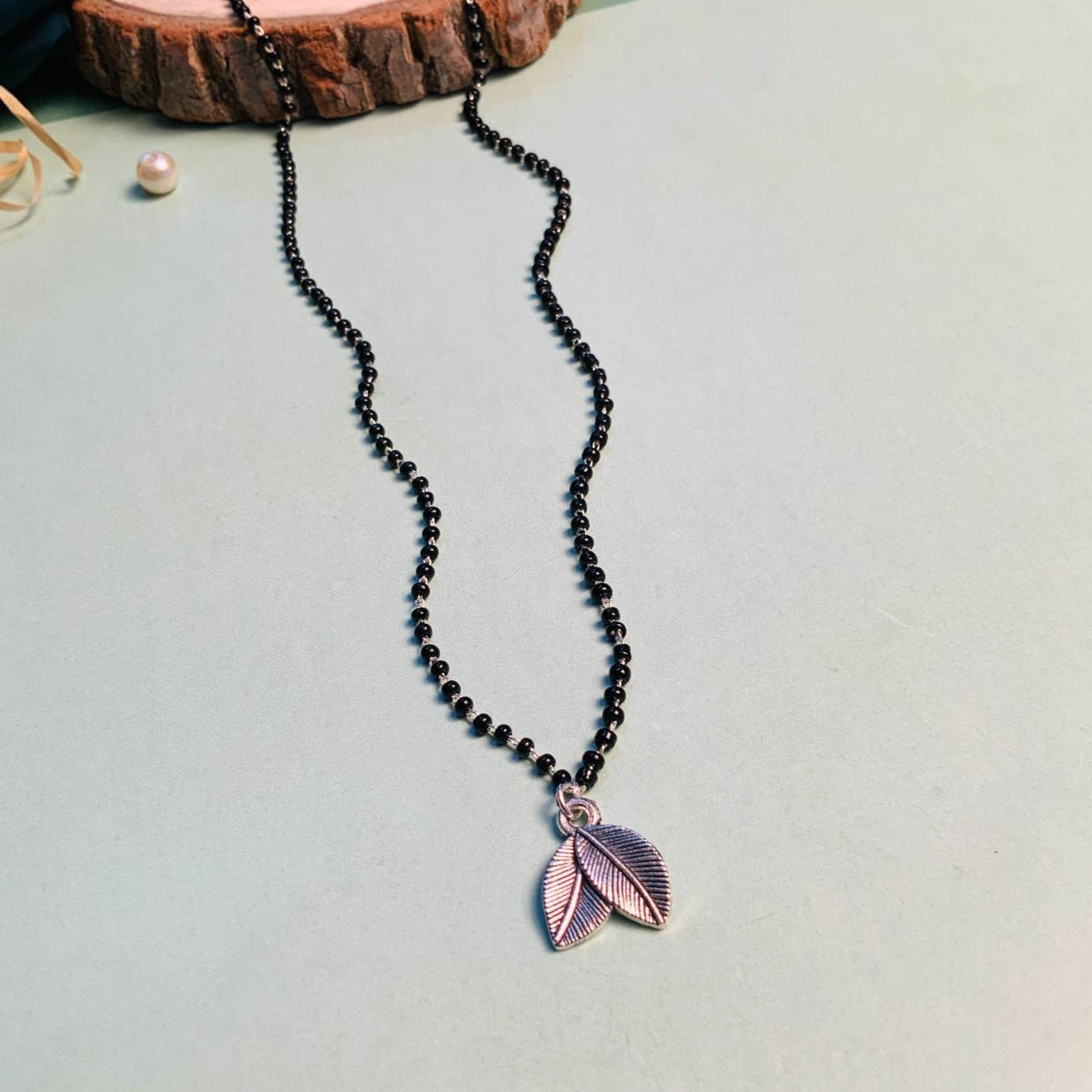 Mesmerizing Silver Plated Dual Leaf Managalsutra