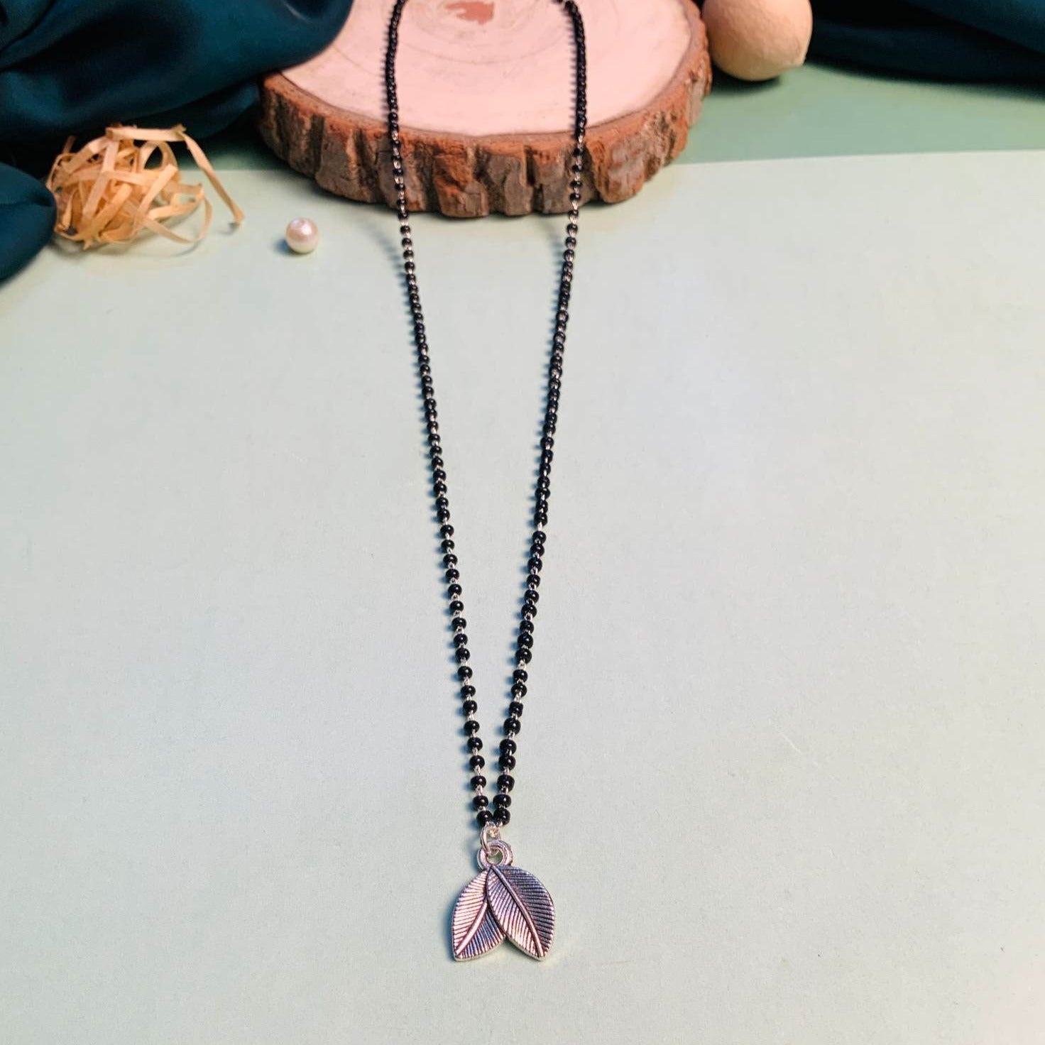 Mesmerizing Silver Plated Dual Leaf Managalsutra