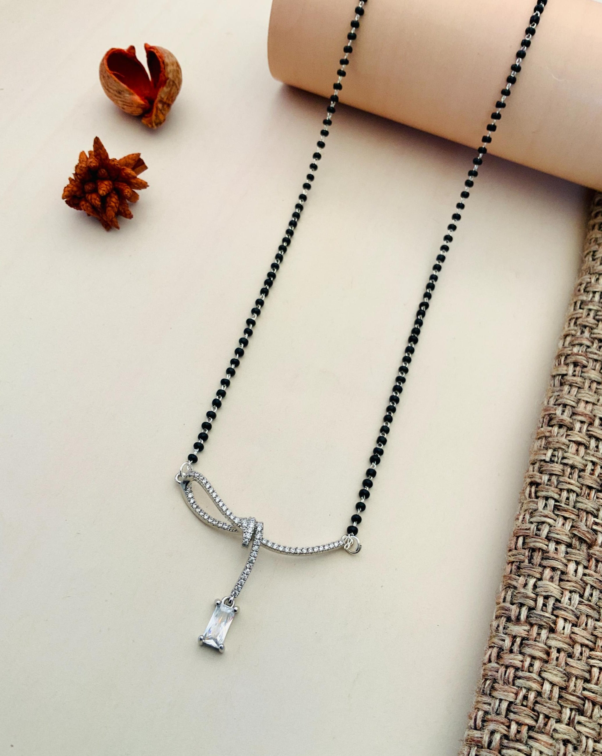 Celebratory Silver Plated American Diamond Mangalsutra - Abdesignsjewellery