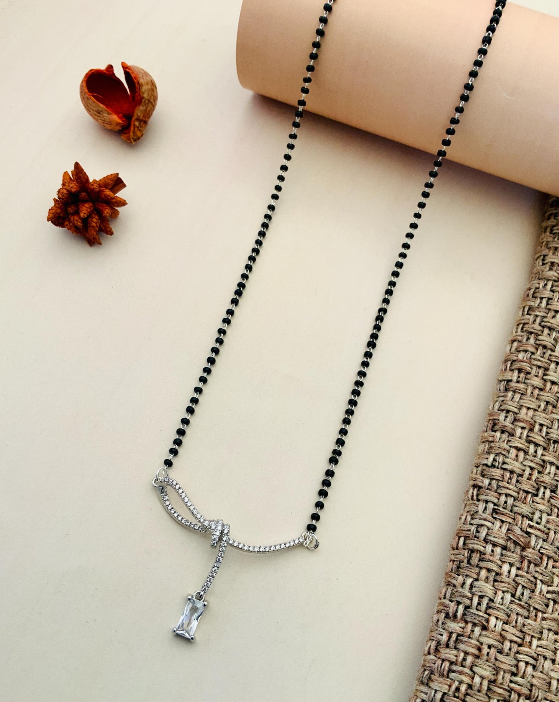 Celebratory Silver Plated American Diamond Mangalsutra - Abdesignsjewellery