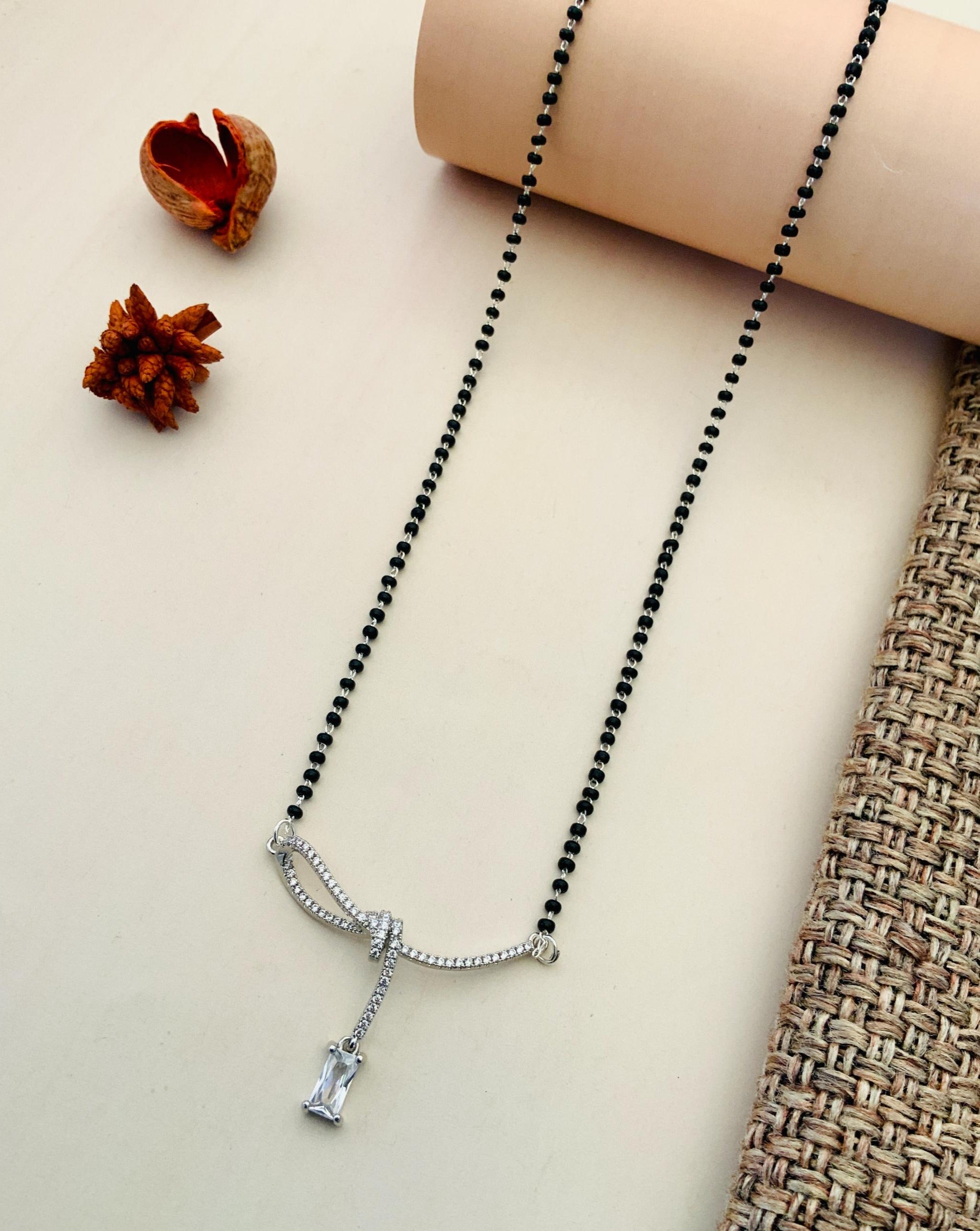 Celebratory Silver Plated American Diamond Mangalsutra - Abdesignsjewellery