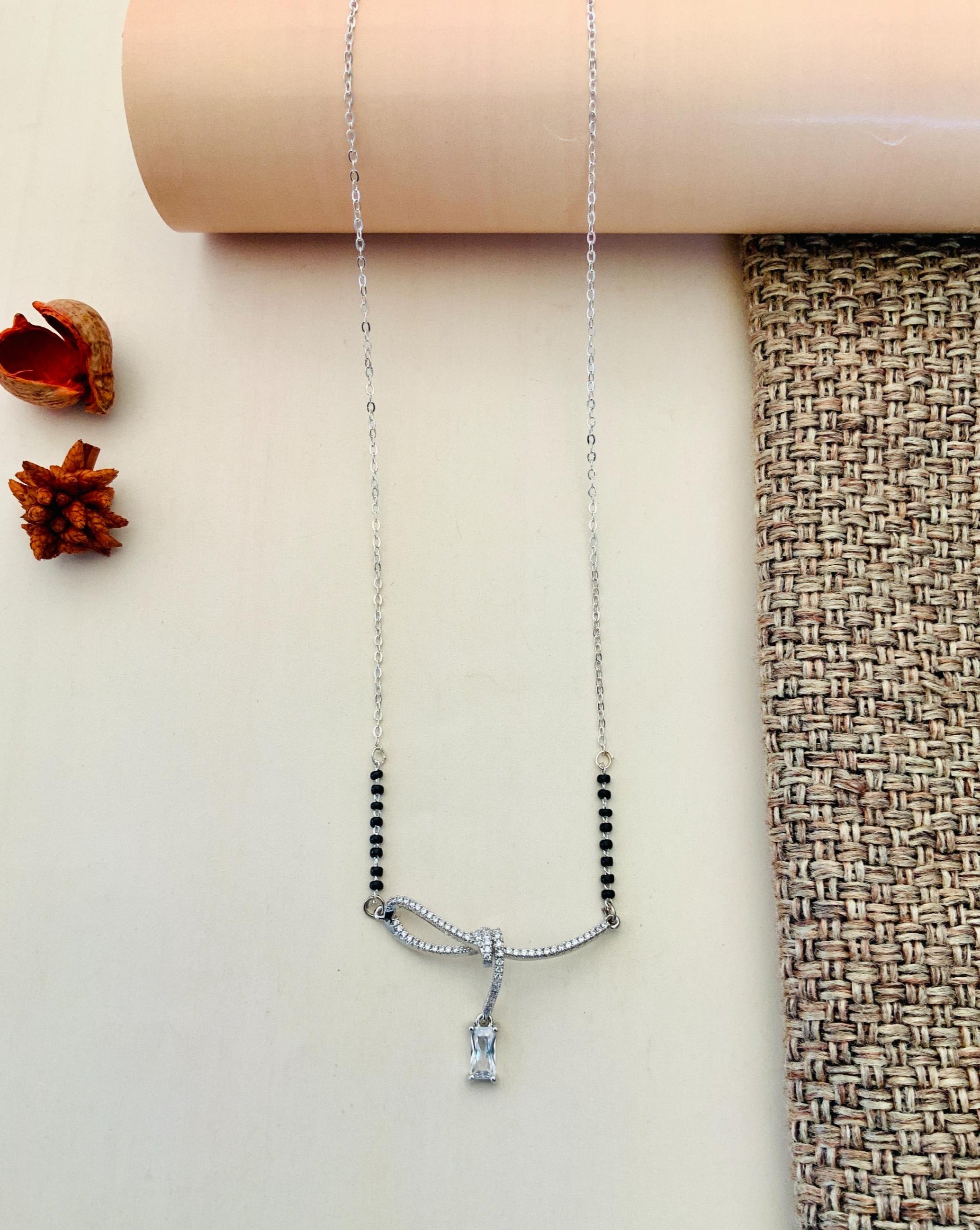 Celebratory Silver Plated American Diamond Mangalsutra - Abdesignsjewellery