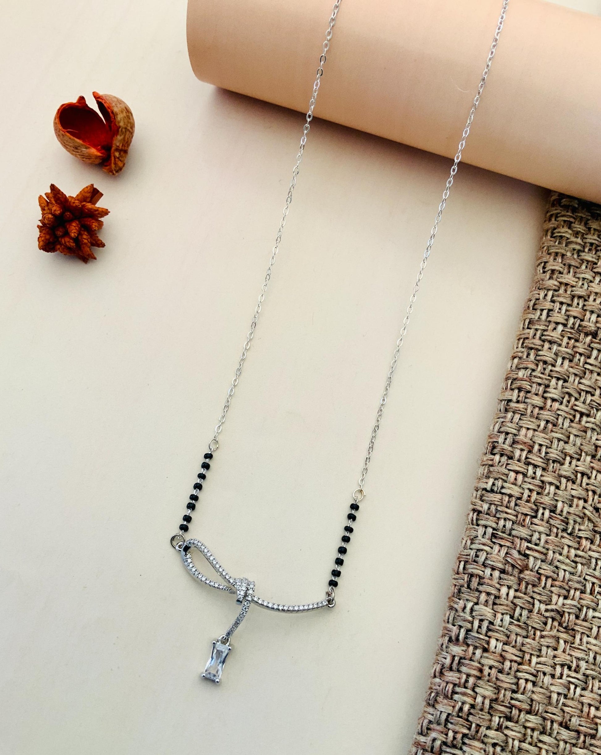 Celebratory Silver Plated American Diamond Mangalsutra - Abdesignsjewellery