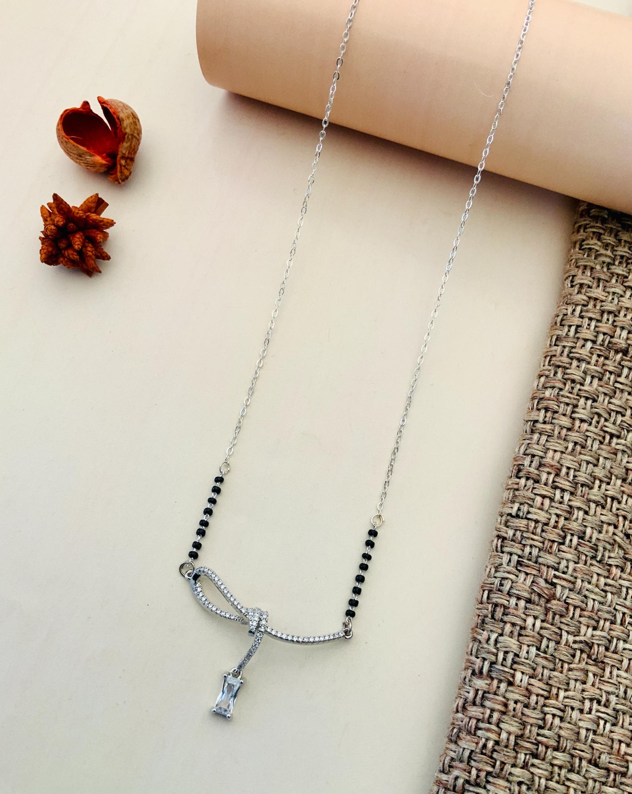 Celebratory Silver Plated American Diamond Mangalsutra - Abdesignsjewellery