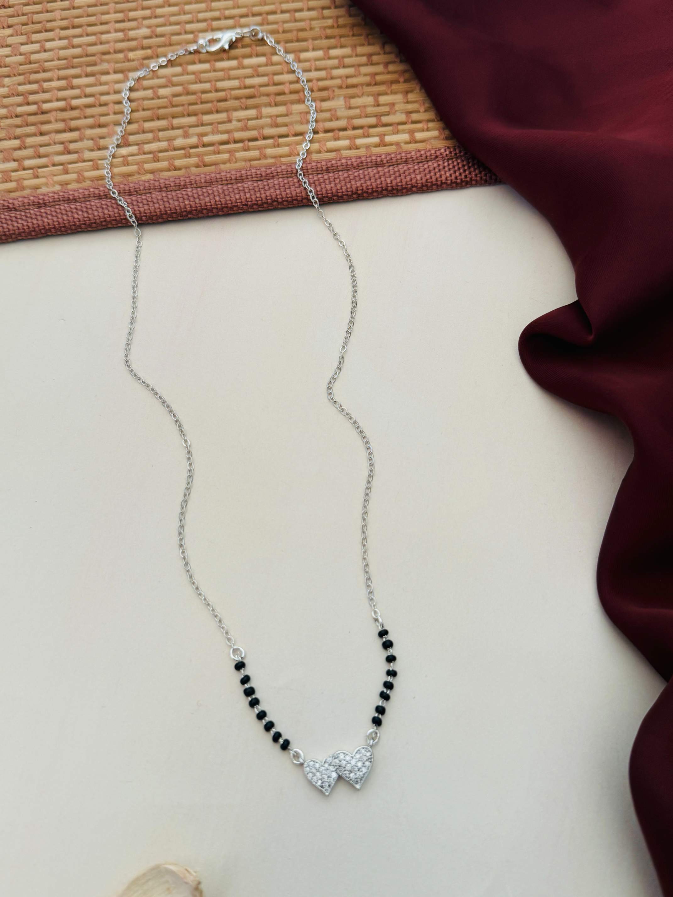 Silver Plated Heart American Diamond Mangalsutra