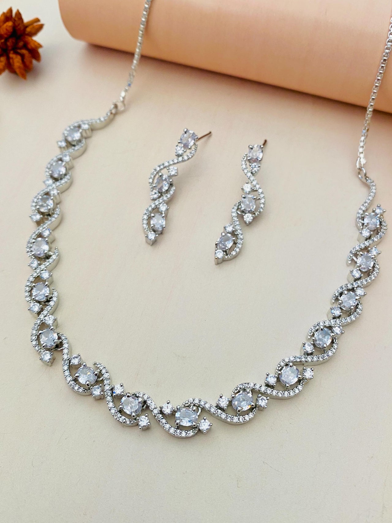 Silver Plated American Diamond Necklace 