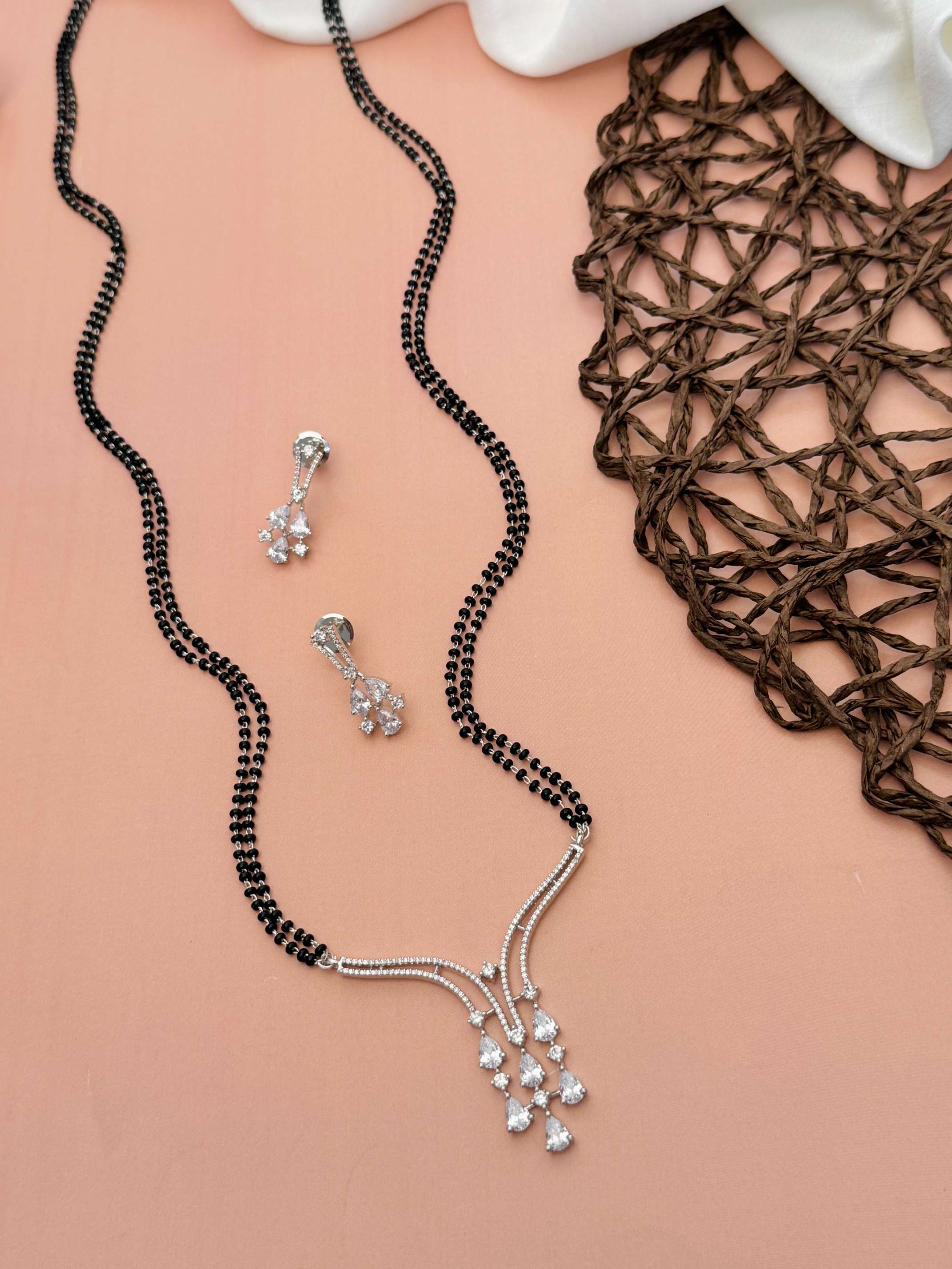 Dramatic Long Gold Plated American Diamond Mangalsutra