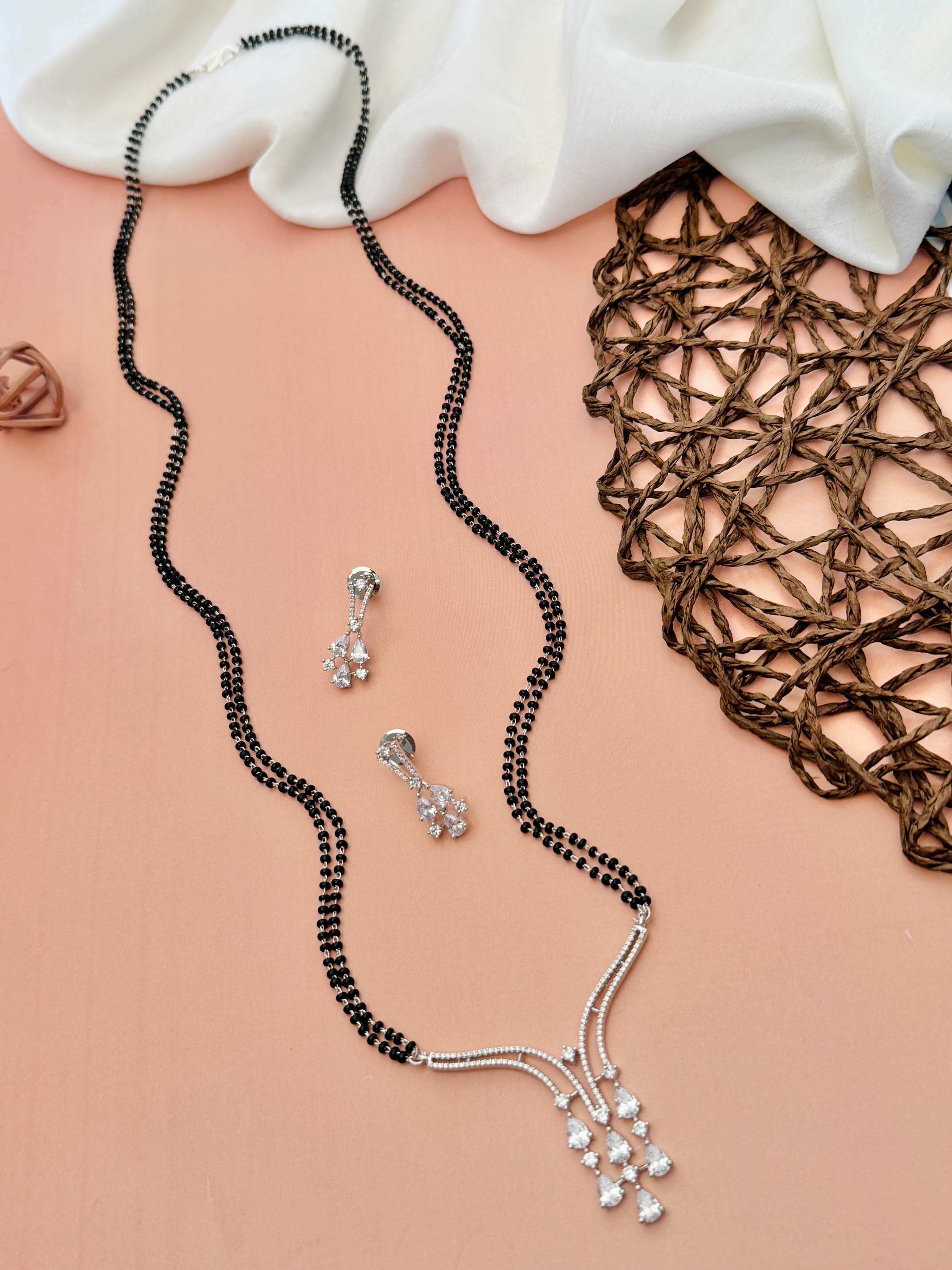 Dramatic Long Gold Plated American Diamond Mangalsutra