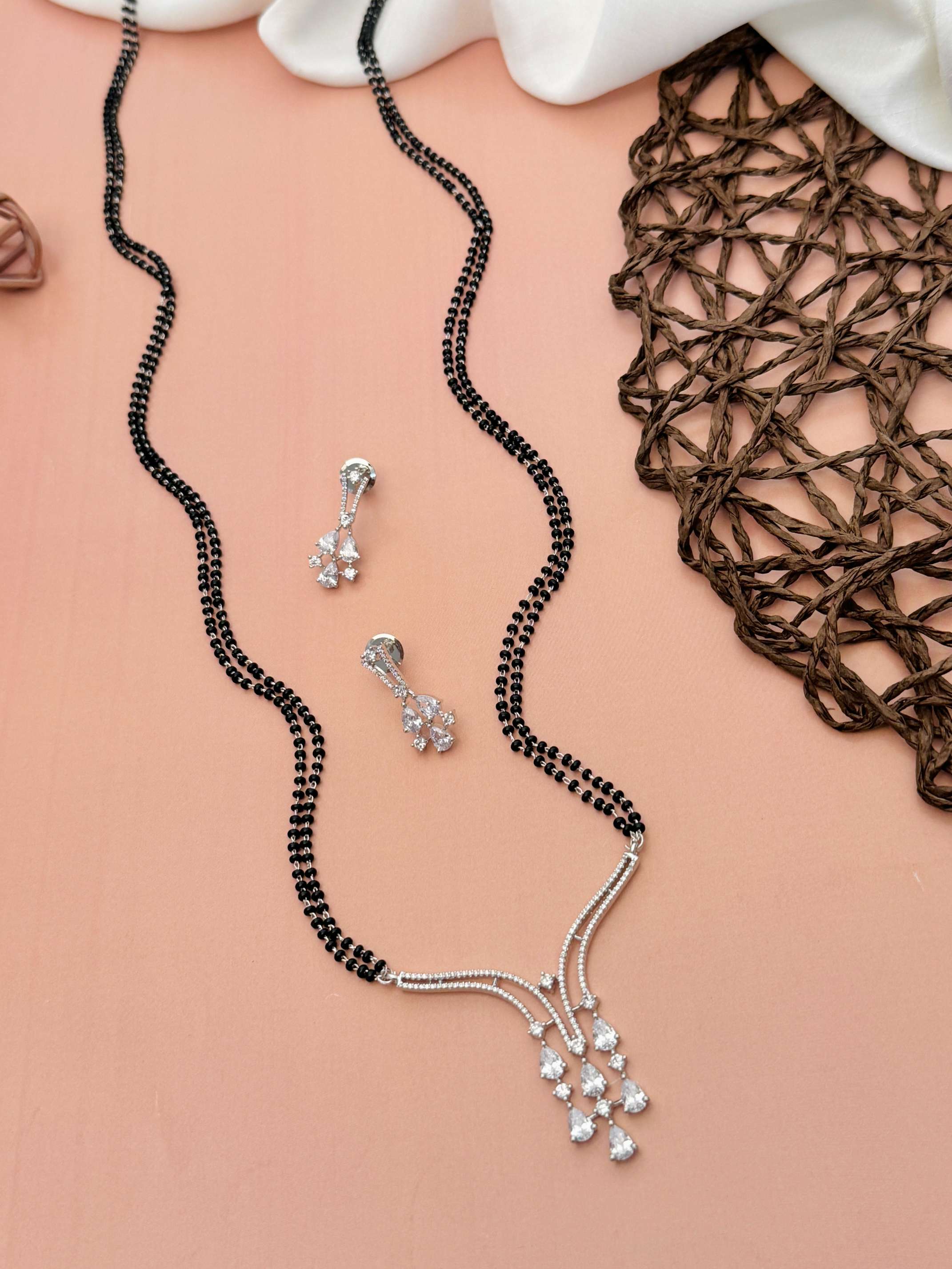 Dramatic Long Gold Plated American Diamond Mangalsutra