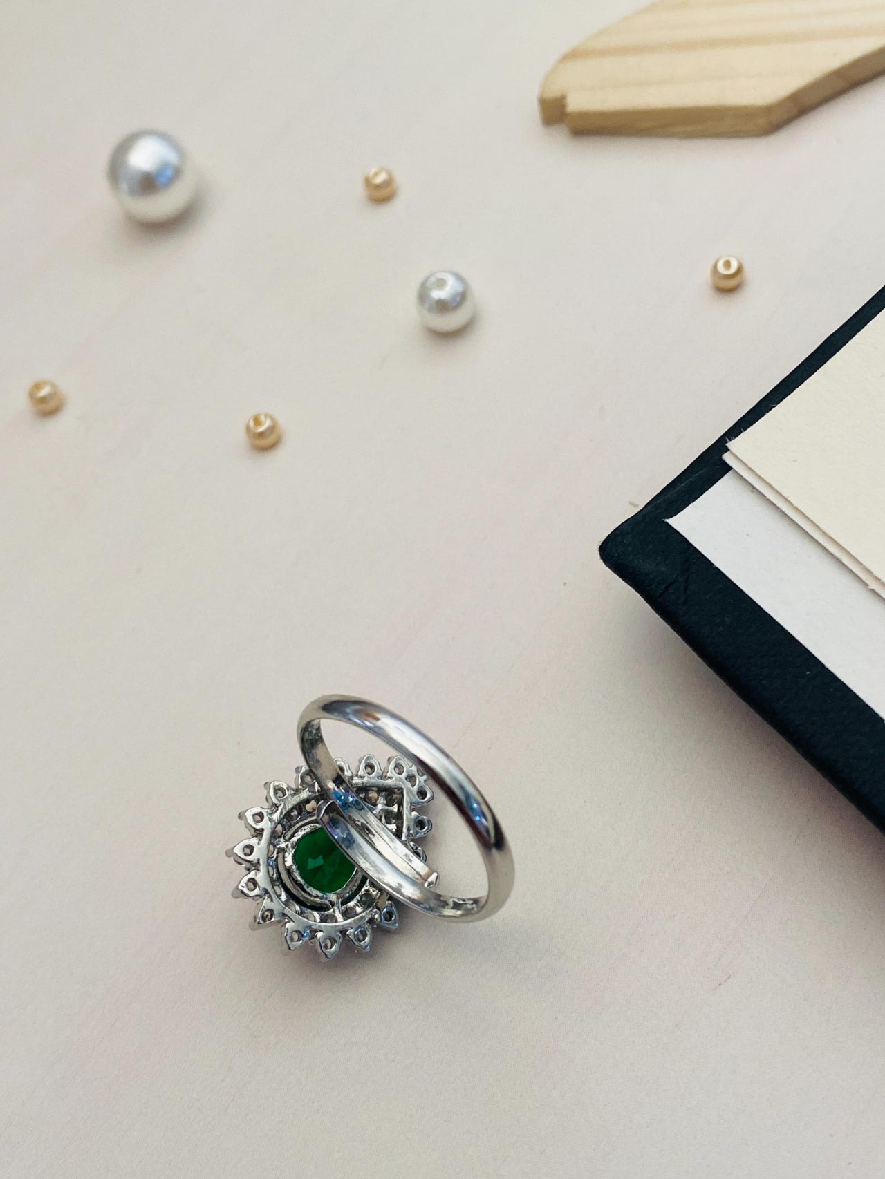 Classic Emerald Silver Plated American Diamond Ring - Abdesignsjewellery