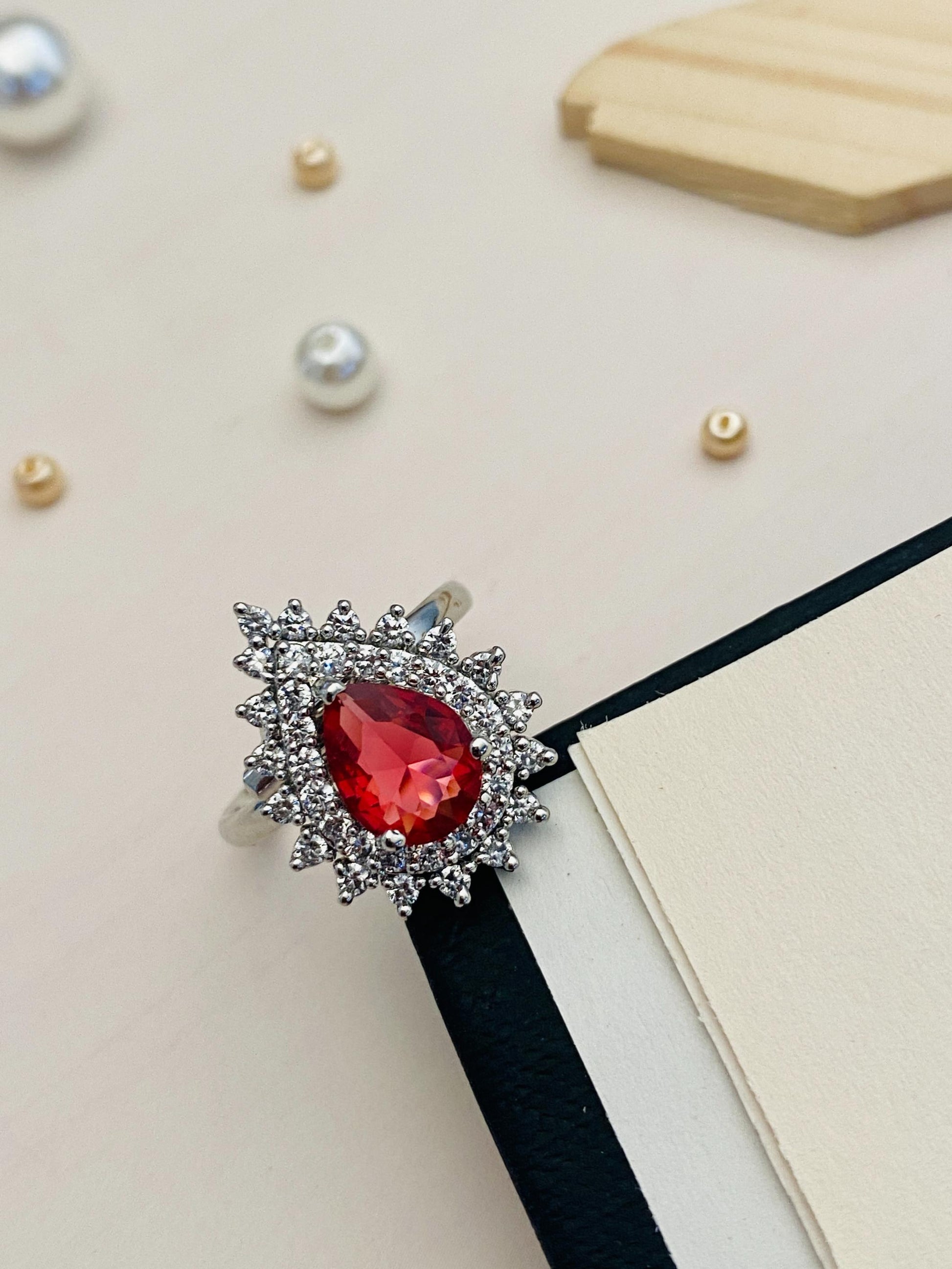 Classic Emerald Silver Plated American Diamond Ring - Abdesignsjewellery