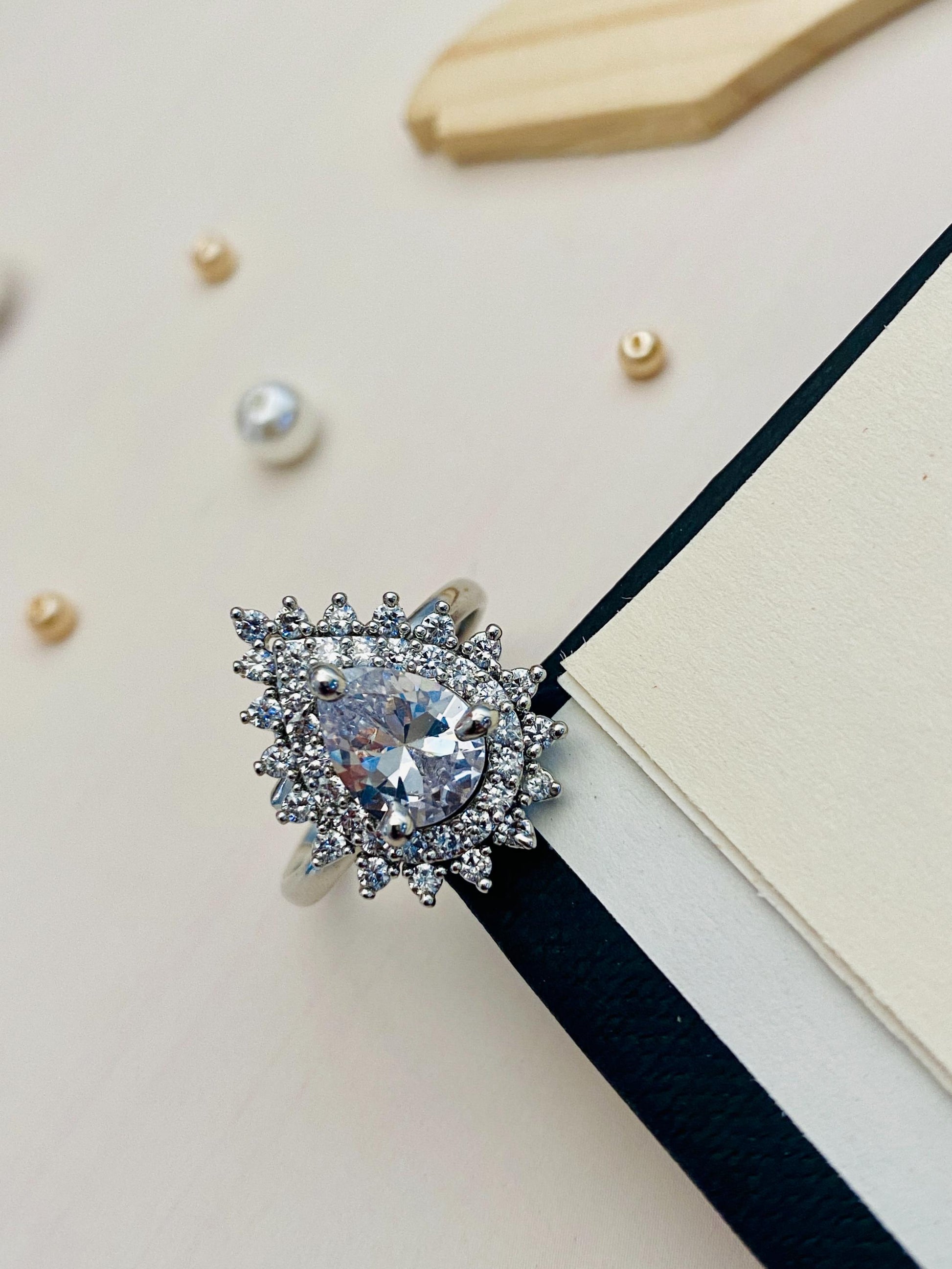 Classic Emerald Silver Plated American Diamond Ring - Abdesignsjewellery