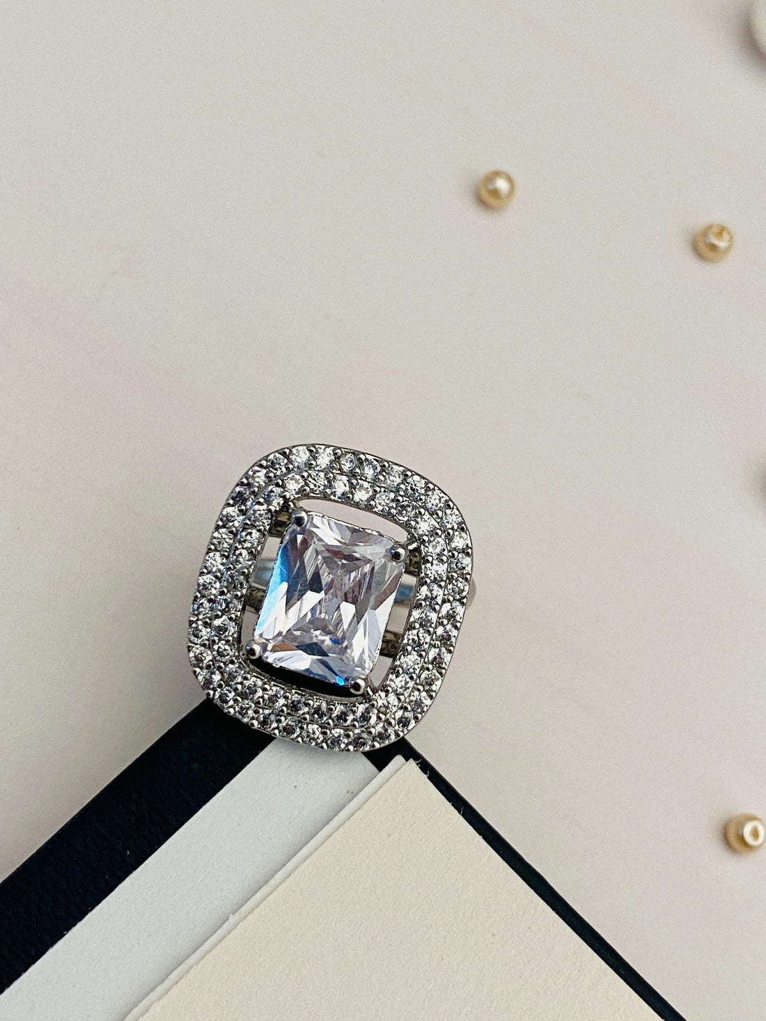 Contemporary Look CZ Studded Cocktail Silver Plated Ring - Abdesignsjewellery