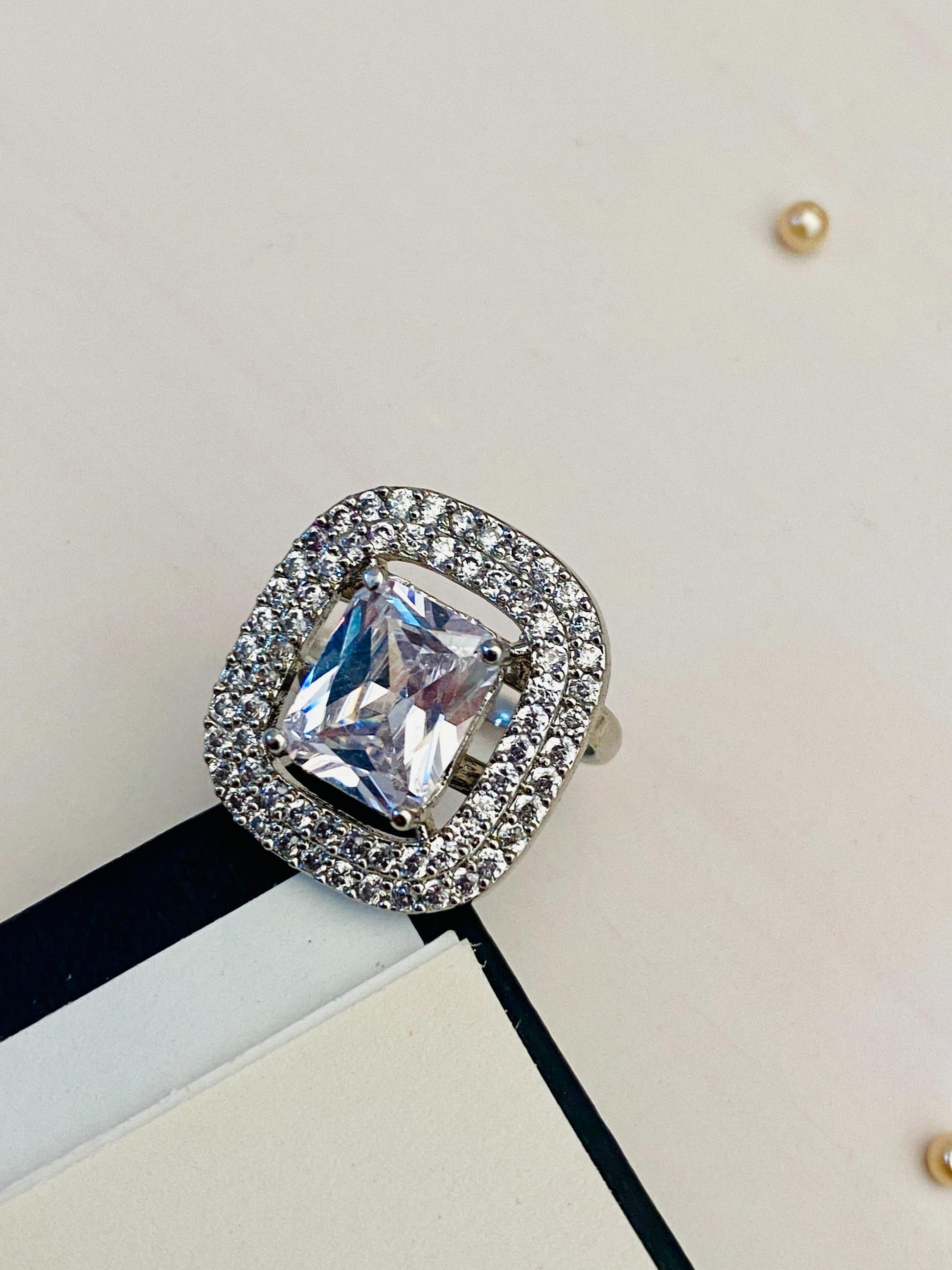 Contemporary Look CZ Studded Cocktail Silver Plated Ring - Abdesignsjewellery