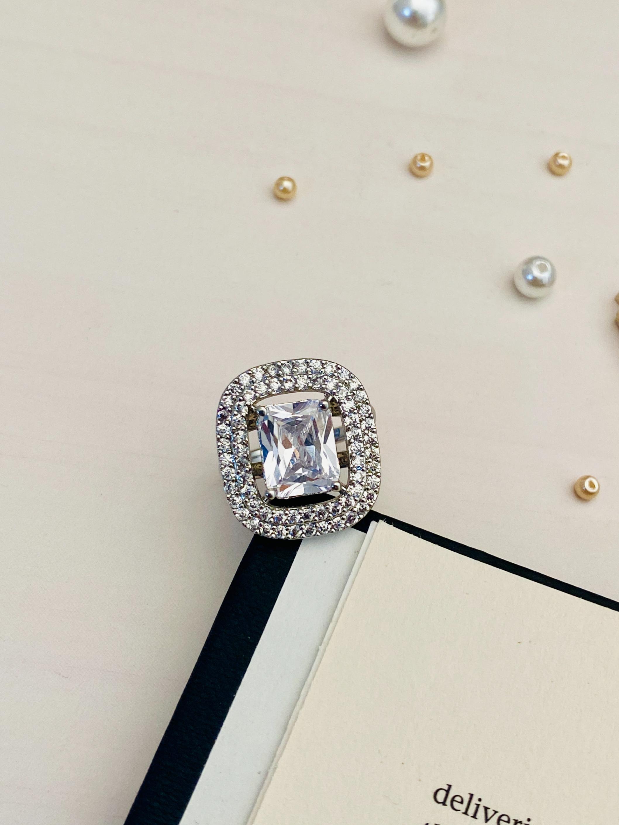 Contemporary Look CZ Studded Cocktail Silver Plated Ring - Abdesignsjewellery