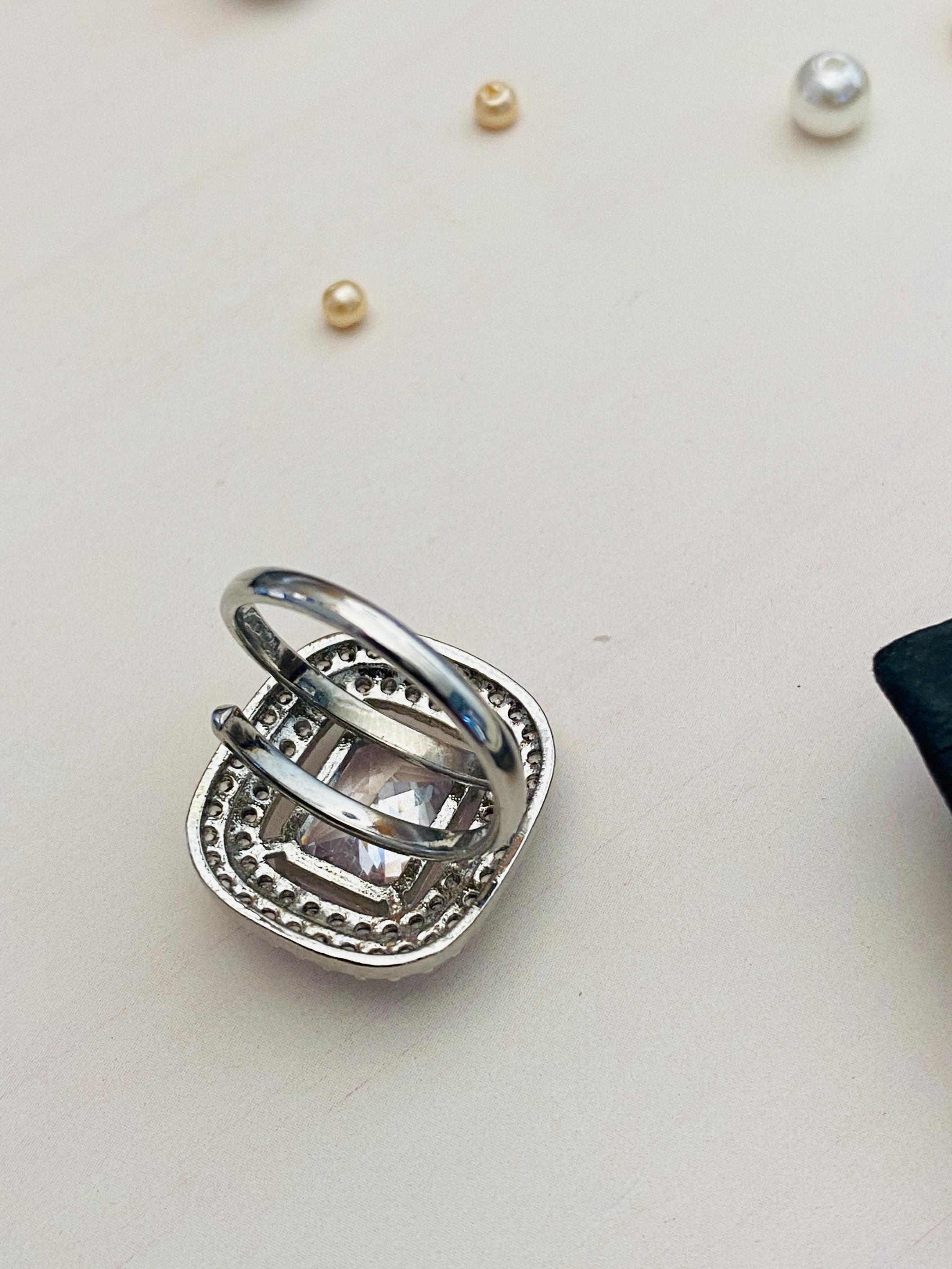 Contemporary Look CZ Studded Cocktail Silver Plated Ring - Abdesignsjewellery