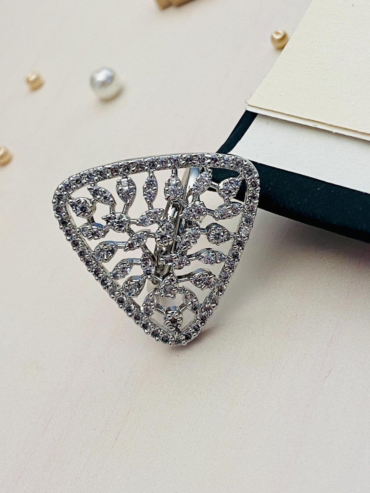 Dazzling CZ Studded Silver Plated Ring - Abdesignsjewellery