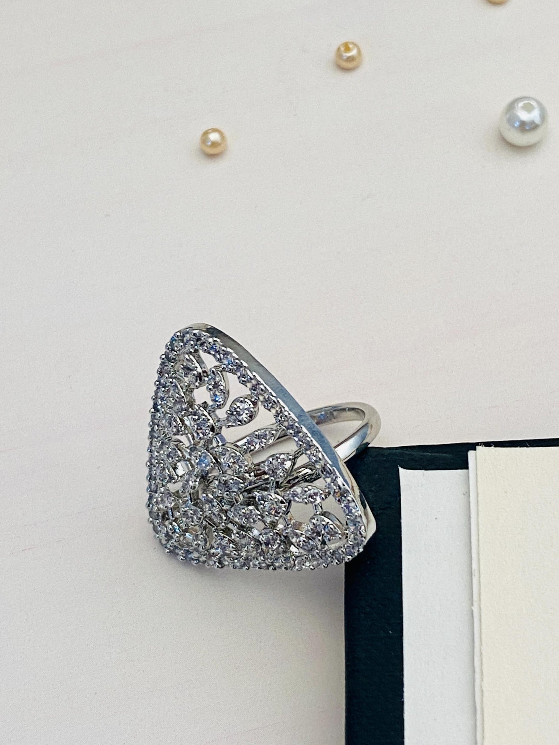 Dazzling CZ Studded Silver Plated Ring - Abdesignsjewellery
