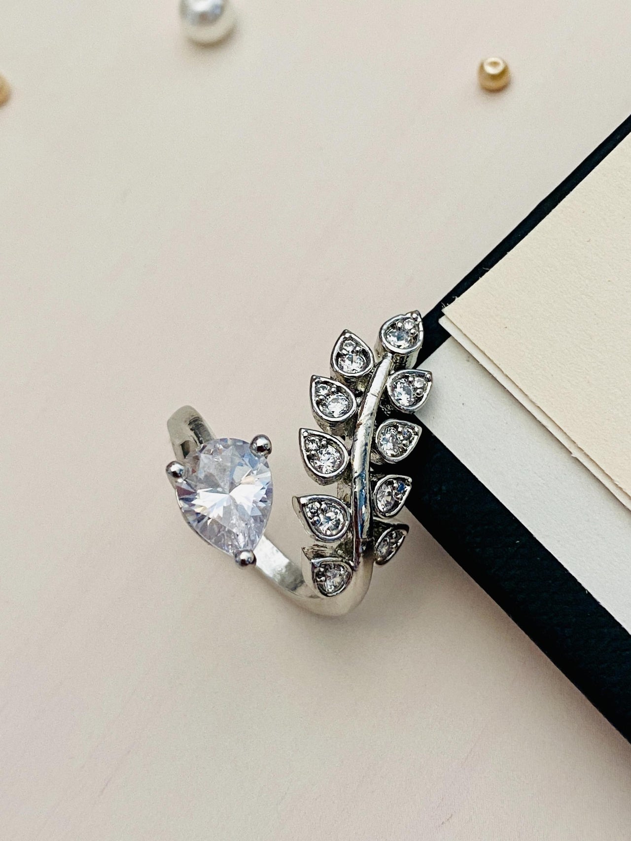 Enchanting Floral CZ Studded Silver Plated Ring - Abdesignsjewellery