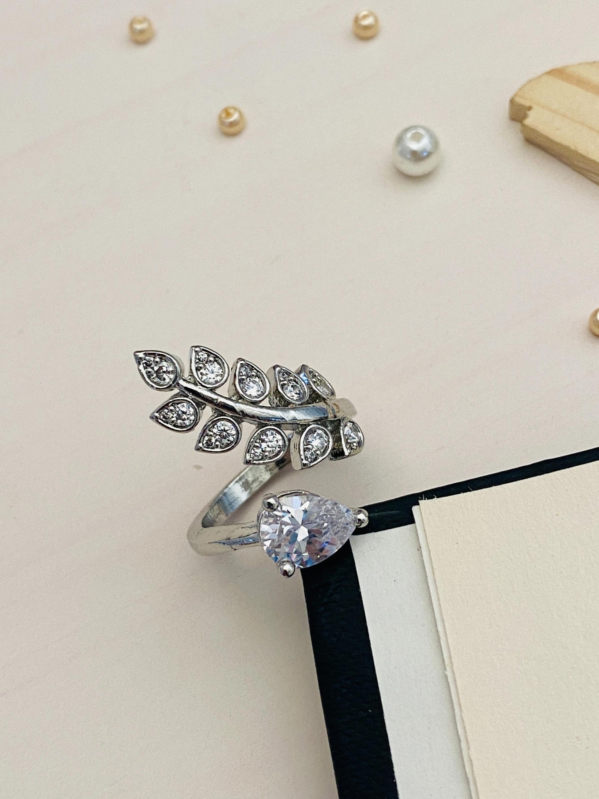 Enchanting Floral CZ Studded Silver Plated Ring - Abdesignsjewellery