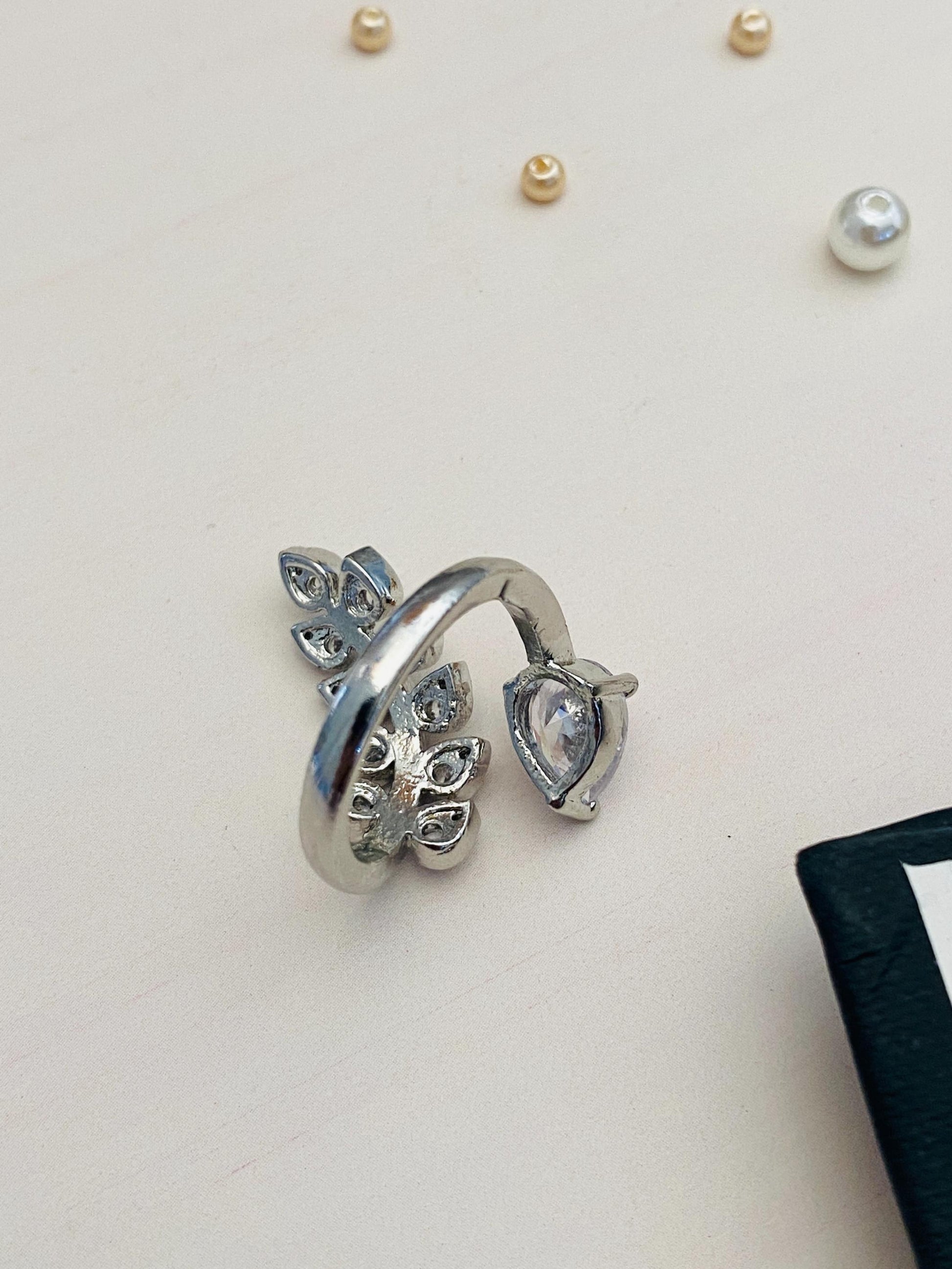 Enchanting Floral CZ Studded Silver Plated Ring - Abdesignsjewellery