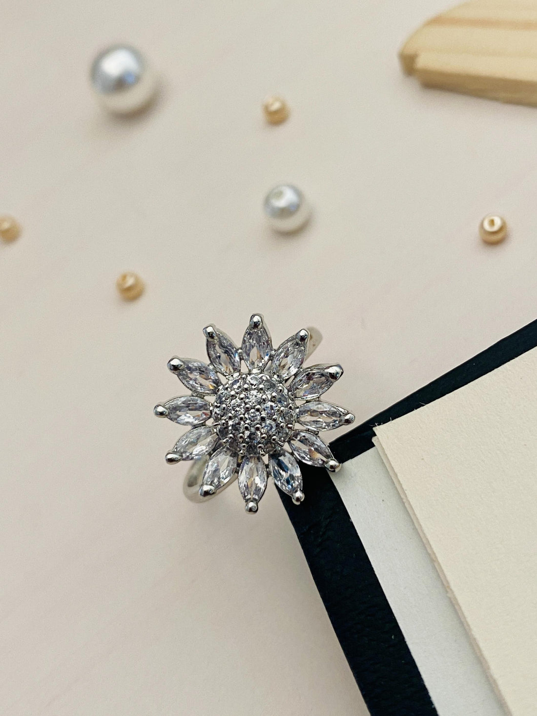 Timeless Floral CZ Studded Silver Plated Ring - Abdesignsjewellery