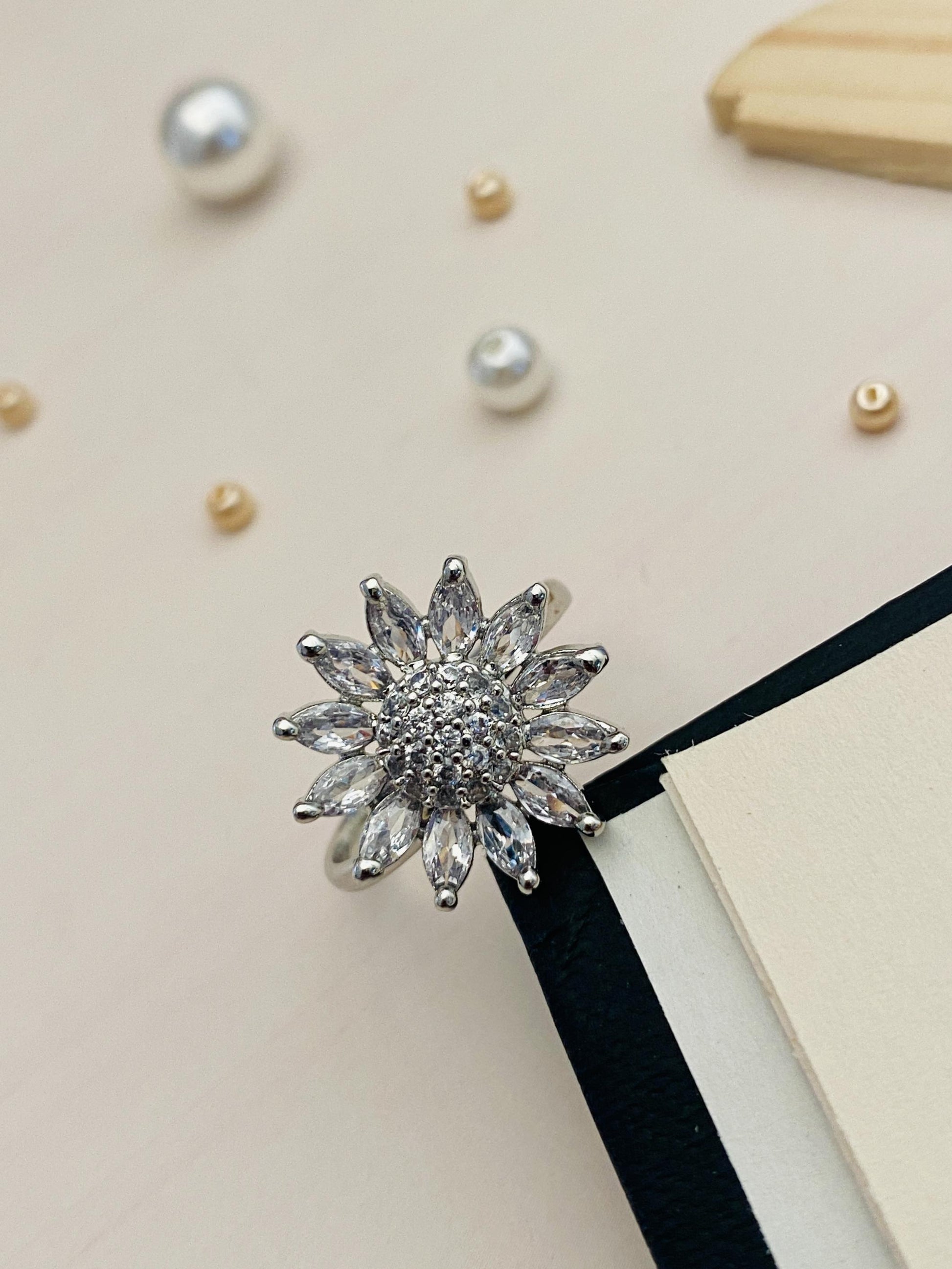 Timeless Floral CZ Studded Silver Plated Ring - Abdesignsjewellery