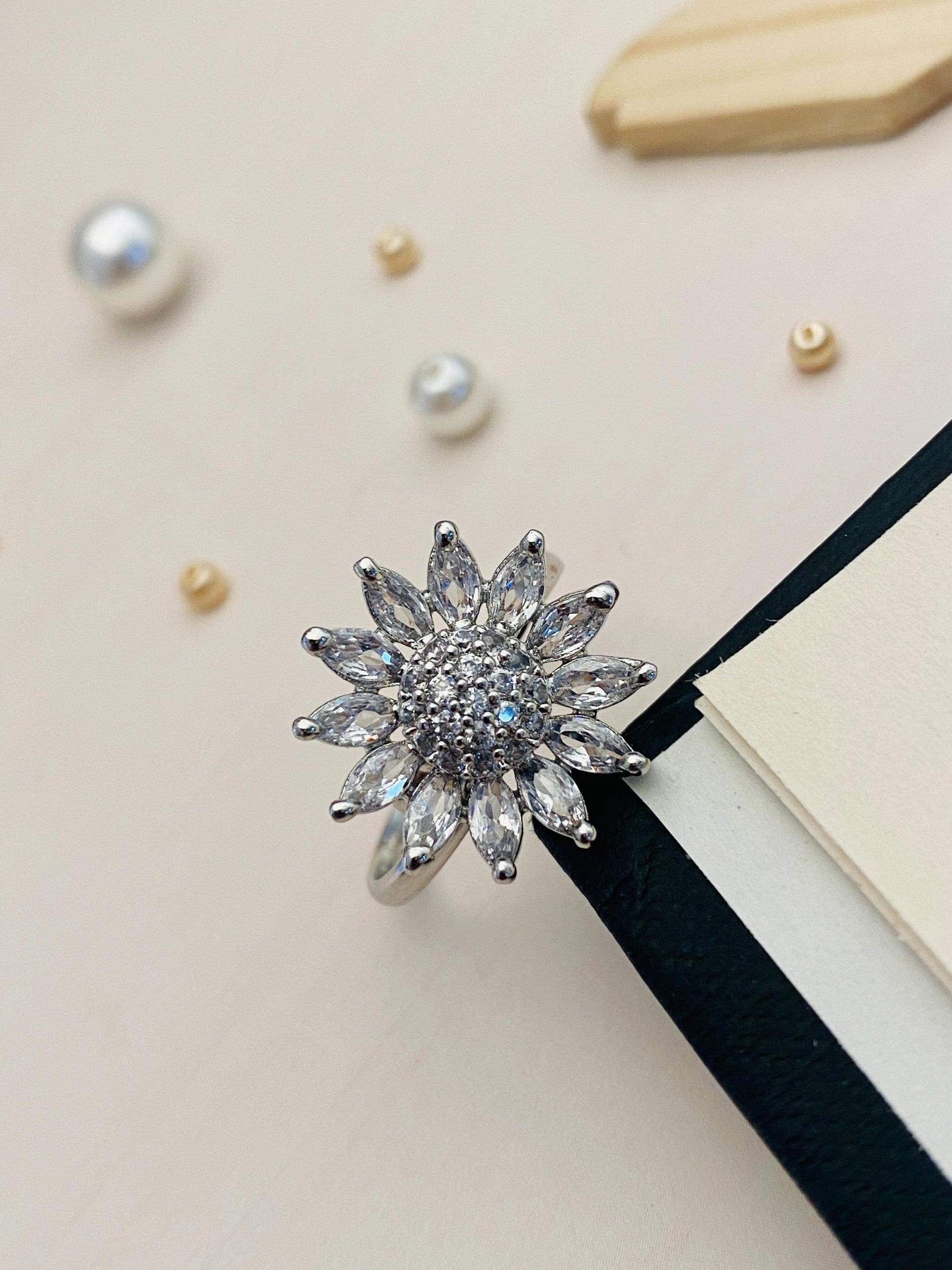 Timeless Floral CZ Studded Silver Plated Ring - Abdesignsjewellery