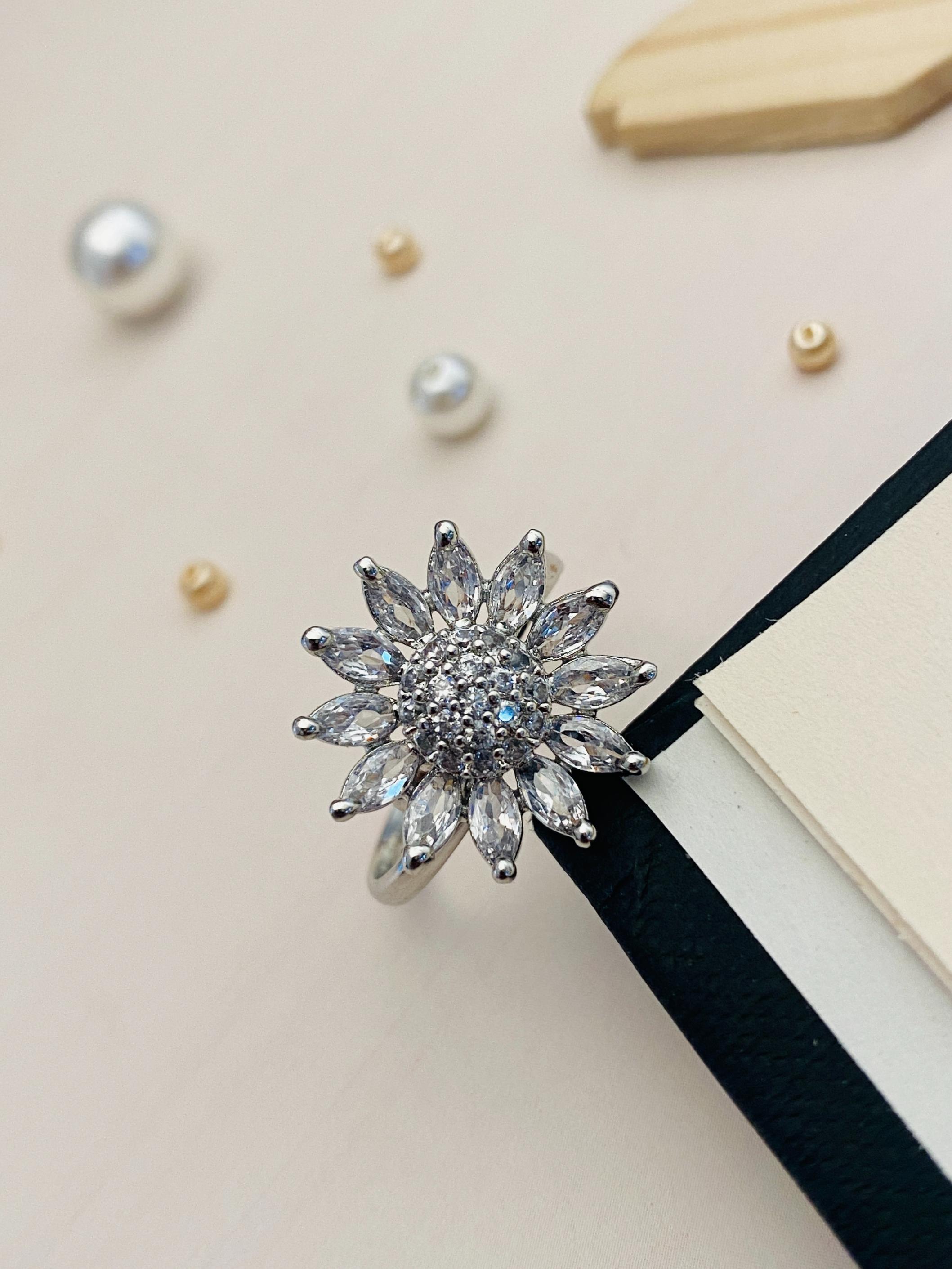 Timeless Floral CZ Studded Silver Plated Ring - Abdesignsjewellery