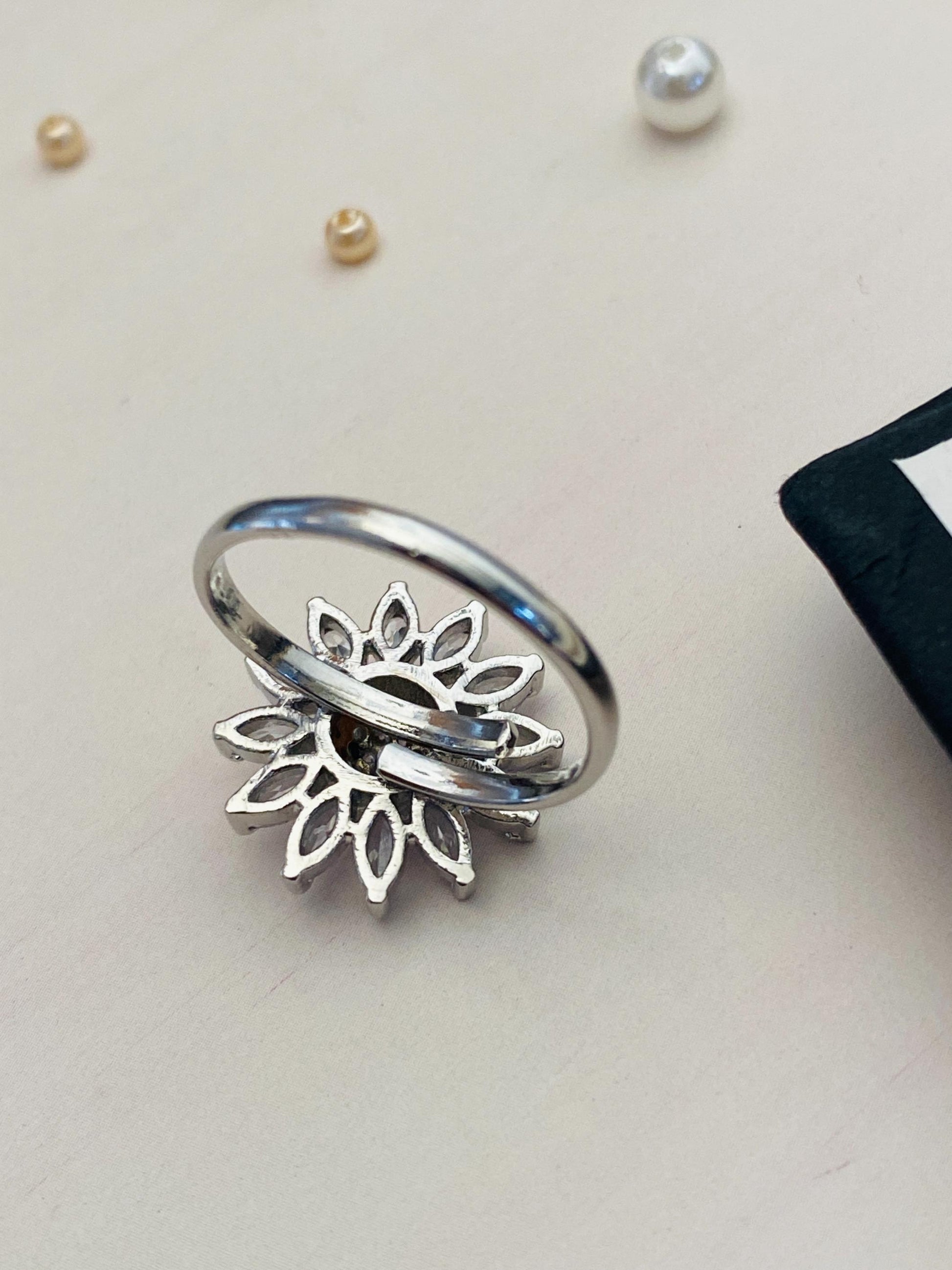 Timeless Floral CZ Studded Silver Plated Ring - Abdesignsjewellery