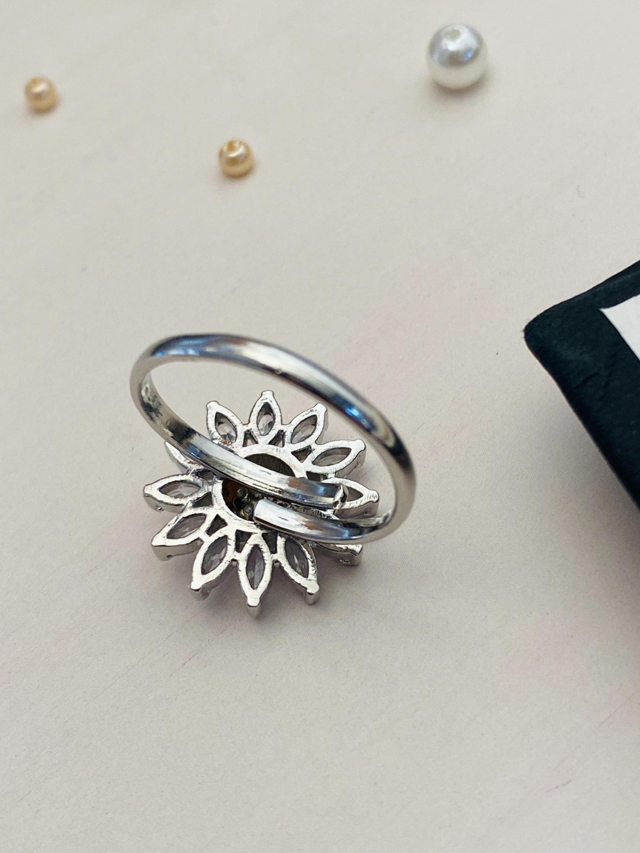 Timeless Floral CZ Studded Silver Plated Ring - Abdesignsjewellery