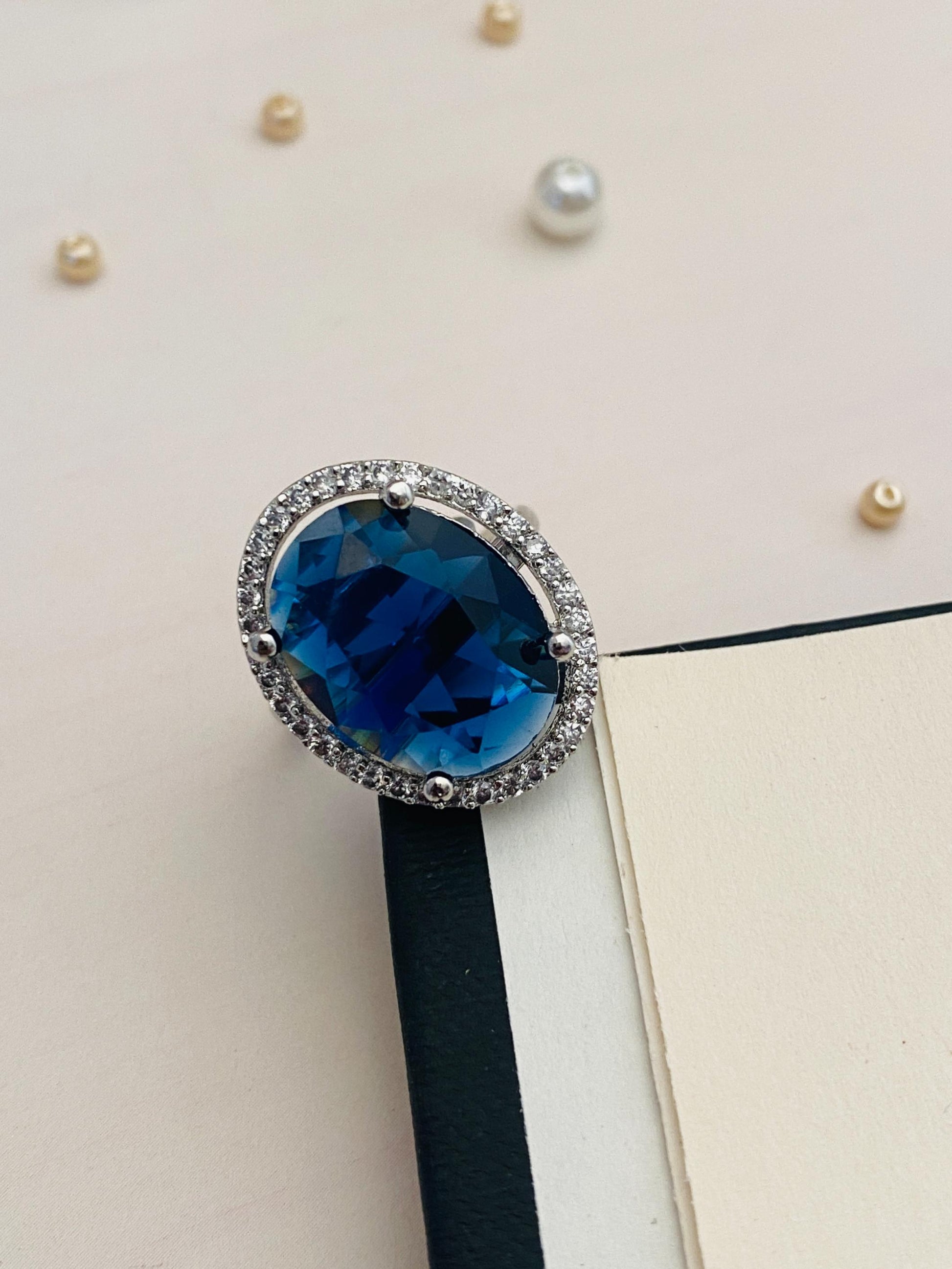 Elegant Silver Plated Oval Cut Zircon Cocktail Ring - Abdesignsjewellery