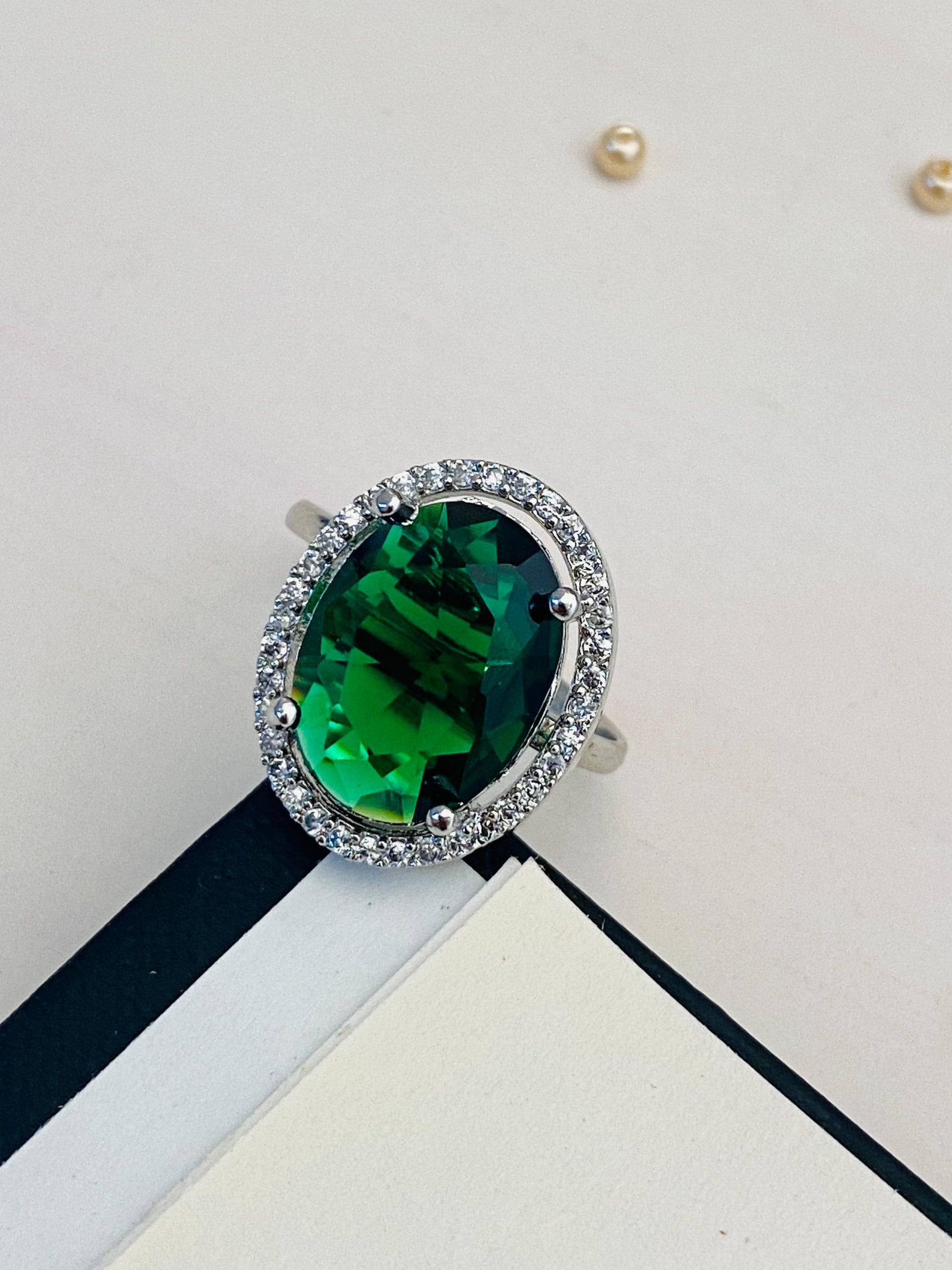 Elegant Silver Plated Oval Cut Zircon Cocktail Ring - Abdesignsjewellery