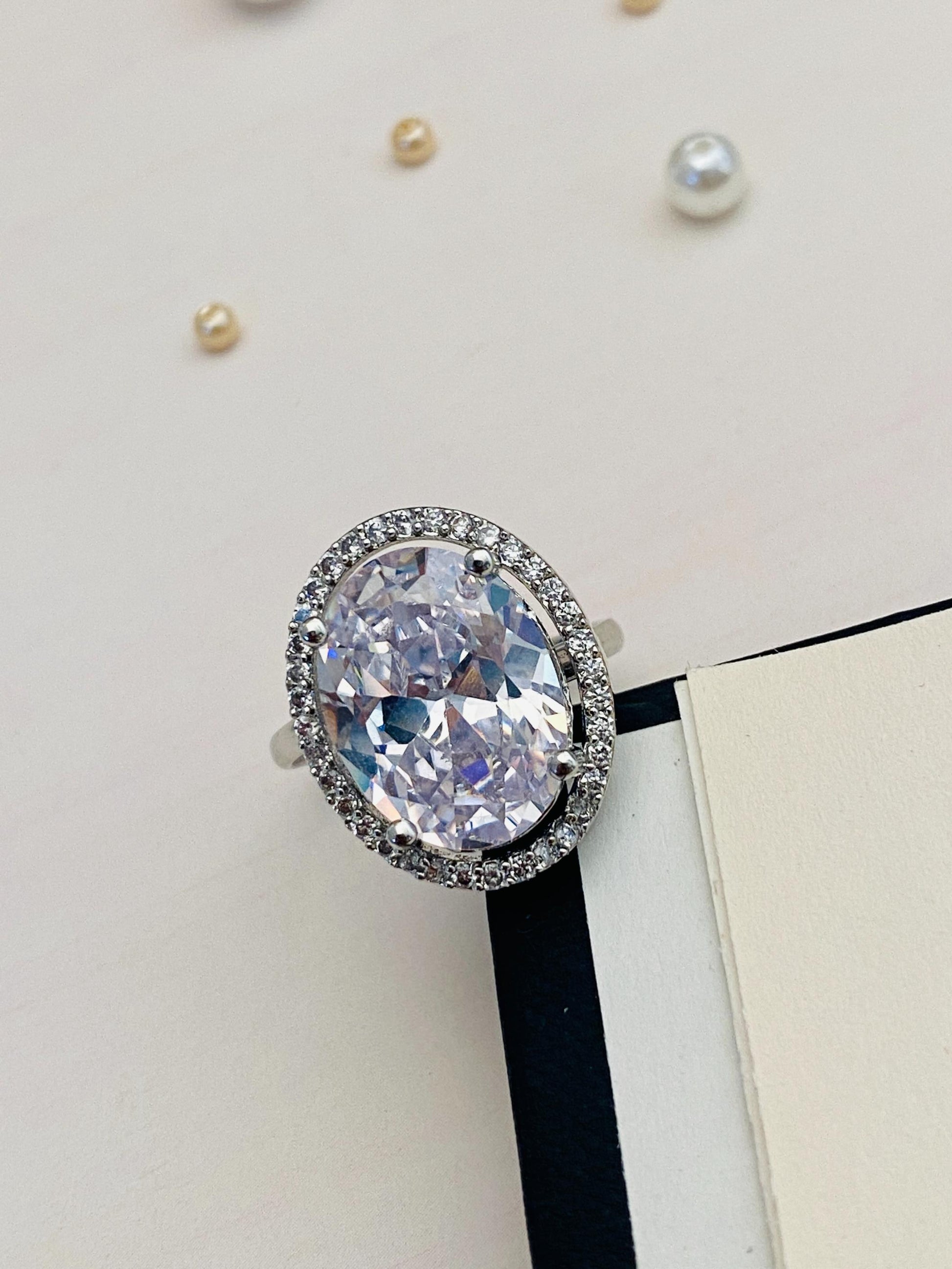 Elegant Silver Plated Oval Cut Zircon Cocktail Ring - Abdesignsjewellery