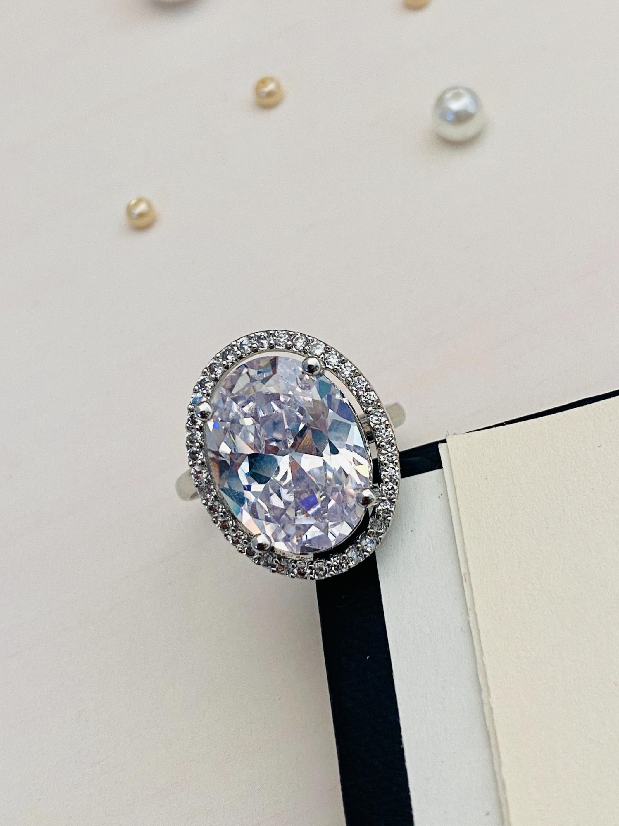 Elegant Silver Plated Oval Cut Zircon Cocktail Ring - Abdesignsjewellery
