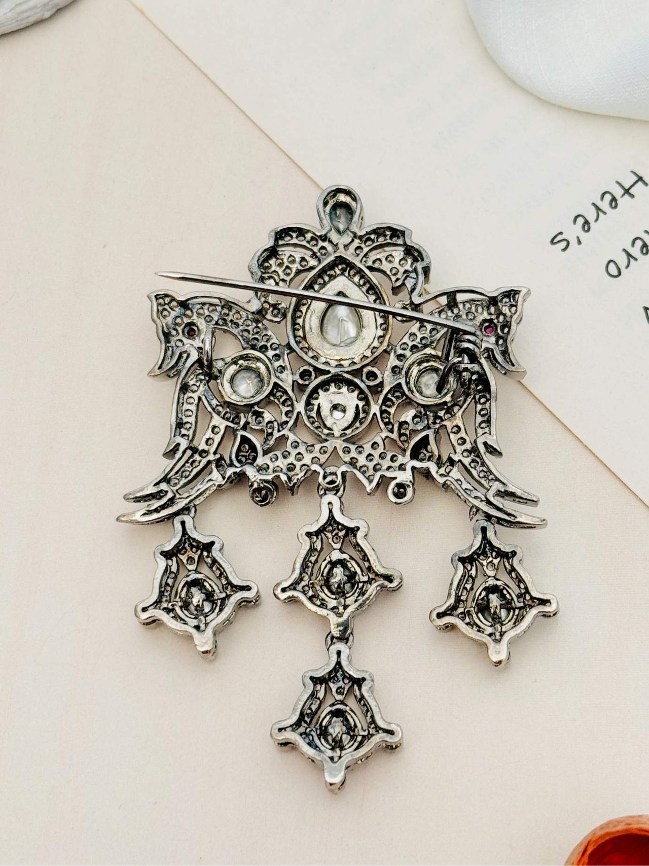 High Quality Victorian Silver Plated Polki Mens Brooch Pin