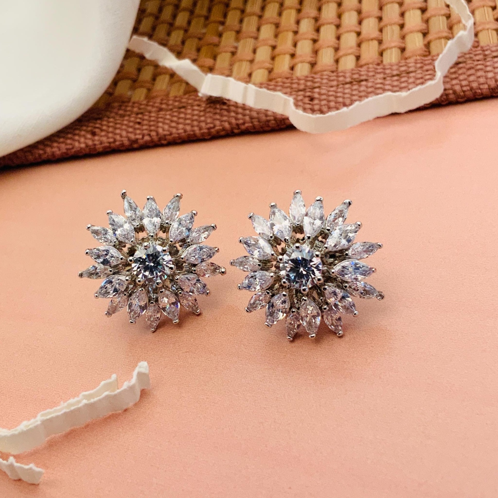 Latest Silver Plated American Diamond Studs Earring