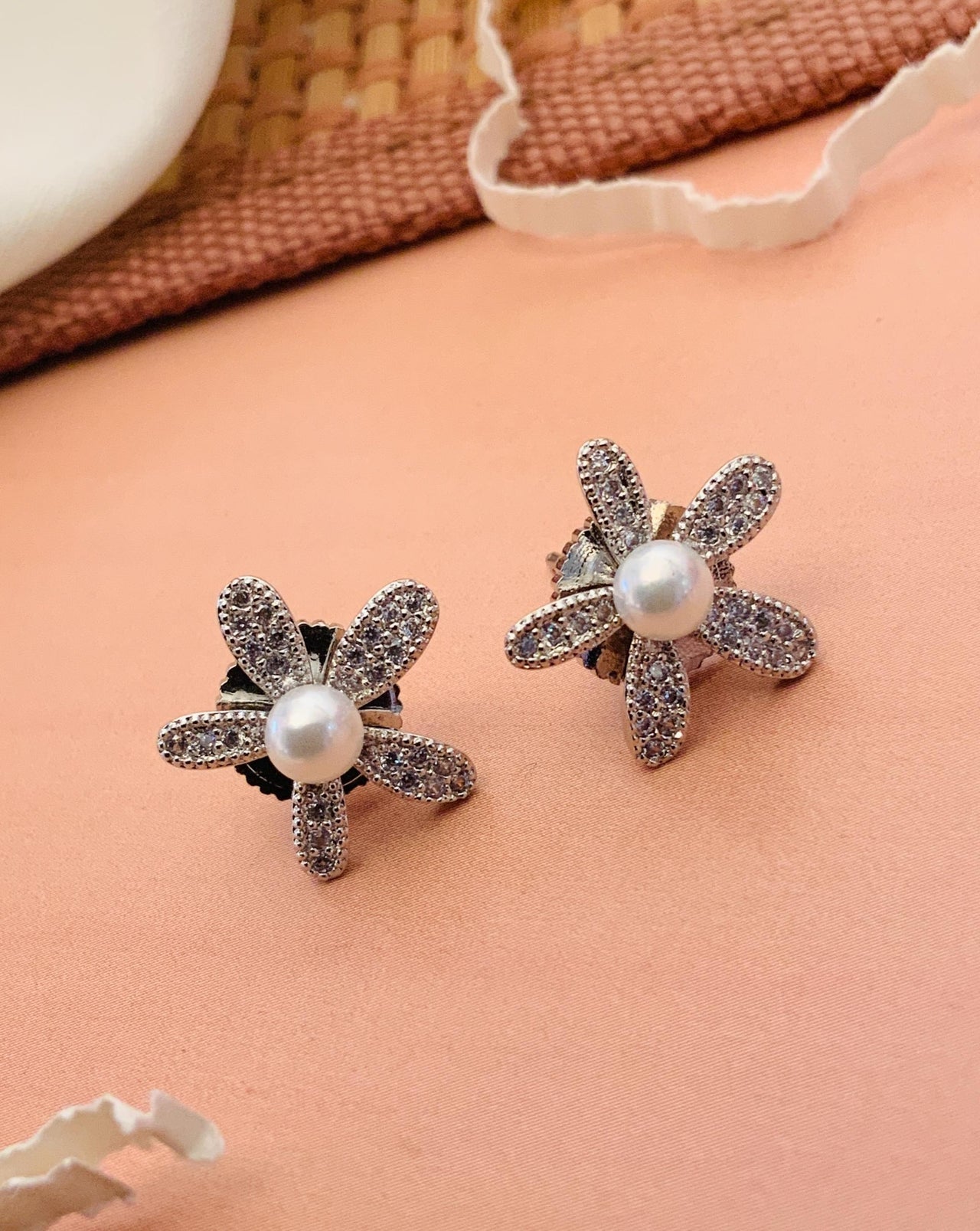 Silver Plated Flower Studs Earring