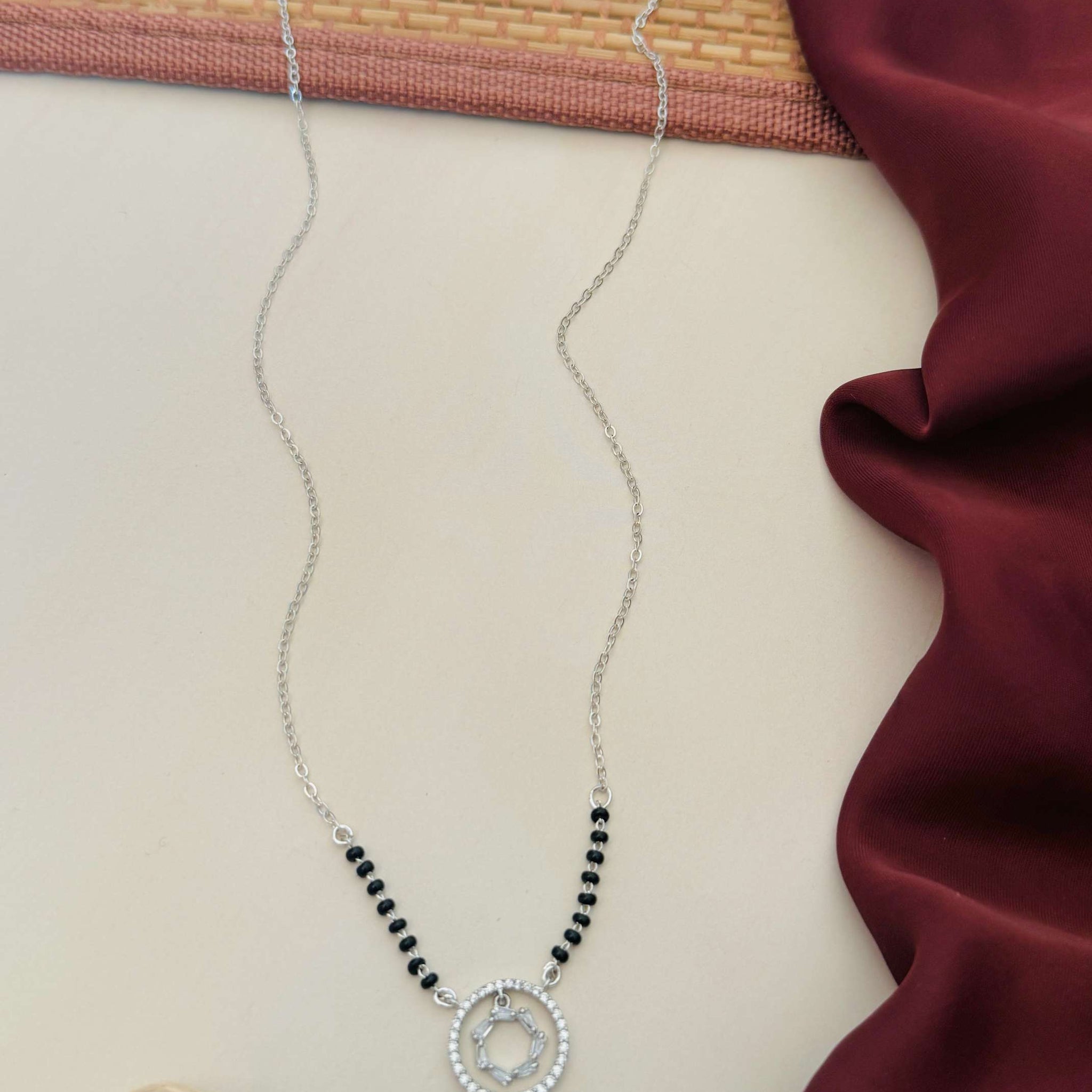 Silver Plated American Diamond Round Mangalsutra